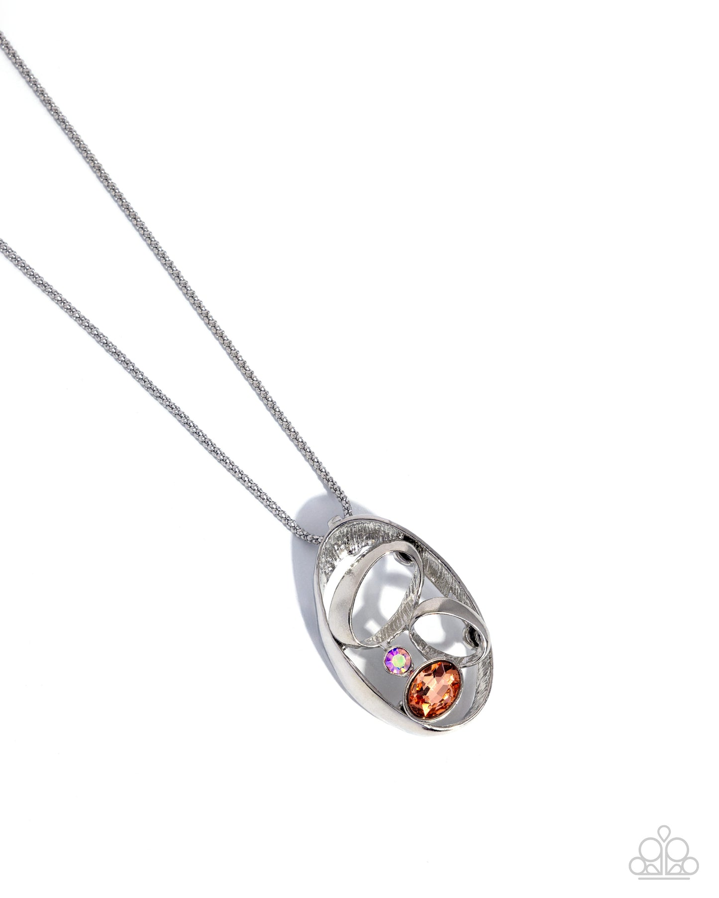 Dramatic Destiny - Orange Rhinestone, Silver Neckl