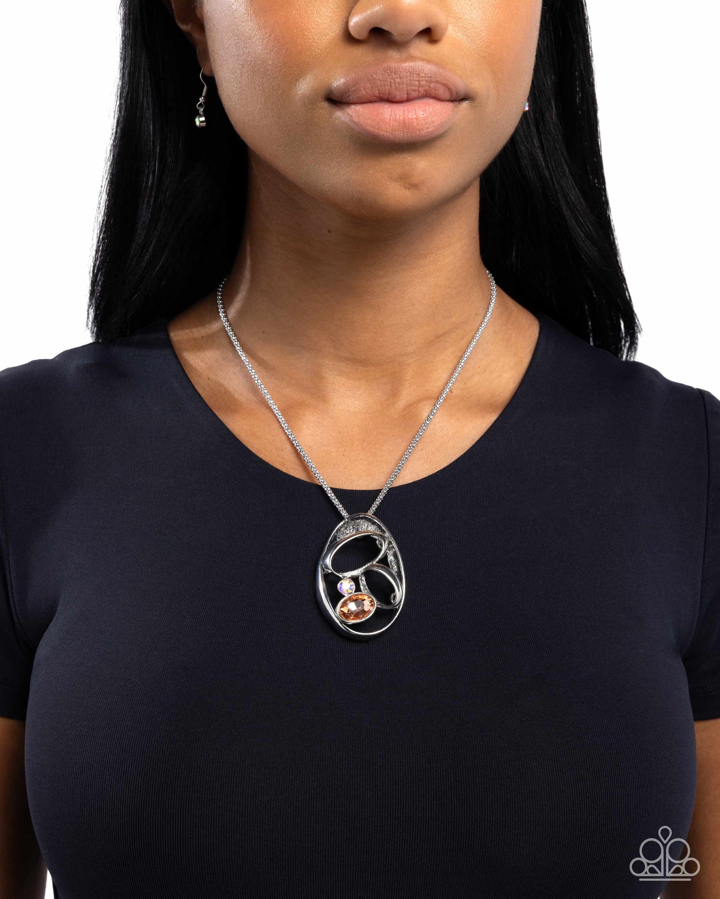 Dramatic Destiny - Orange Rhinestone, Silver Neckl
