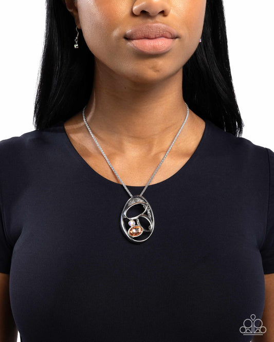 Dramatic Destiny - Orange Rhinestone, Silver Neckl