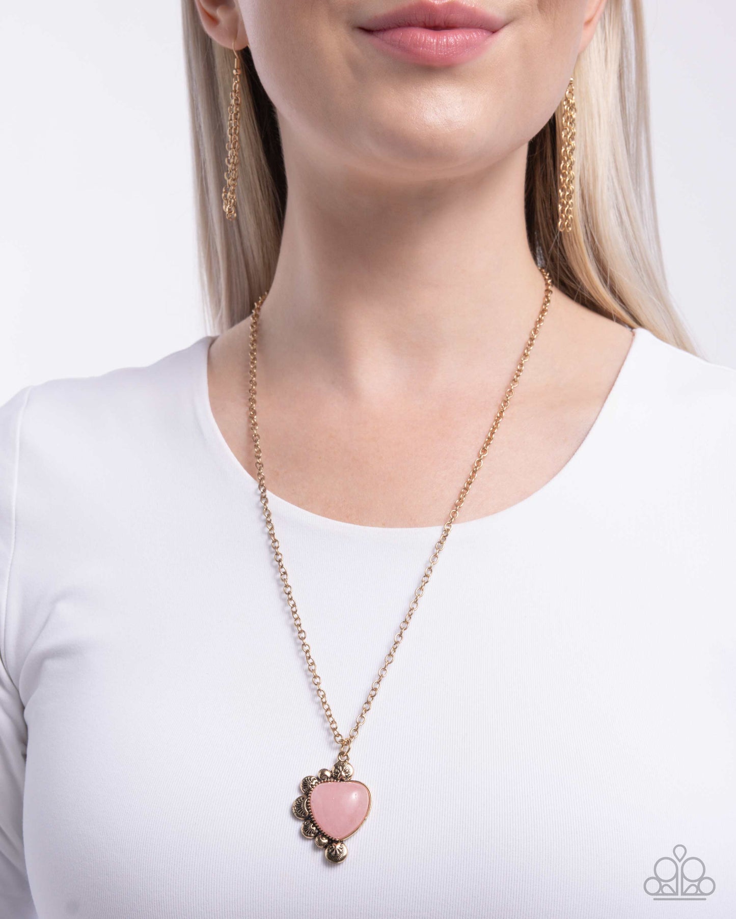 Something So BRIGHT - Pink Stone Heart Pendant Gold Necklace - Paparazzi Accessories