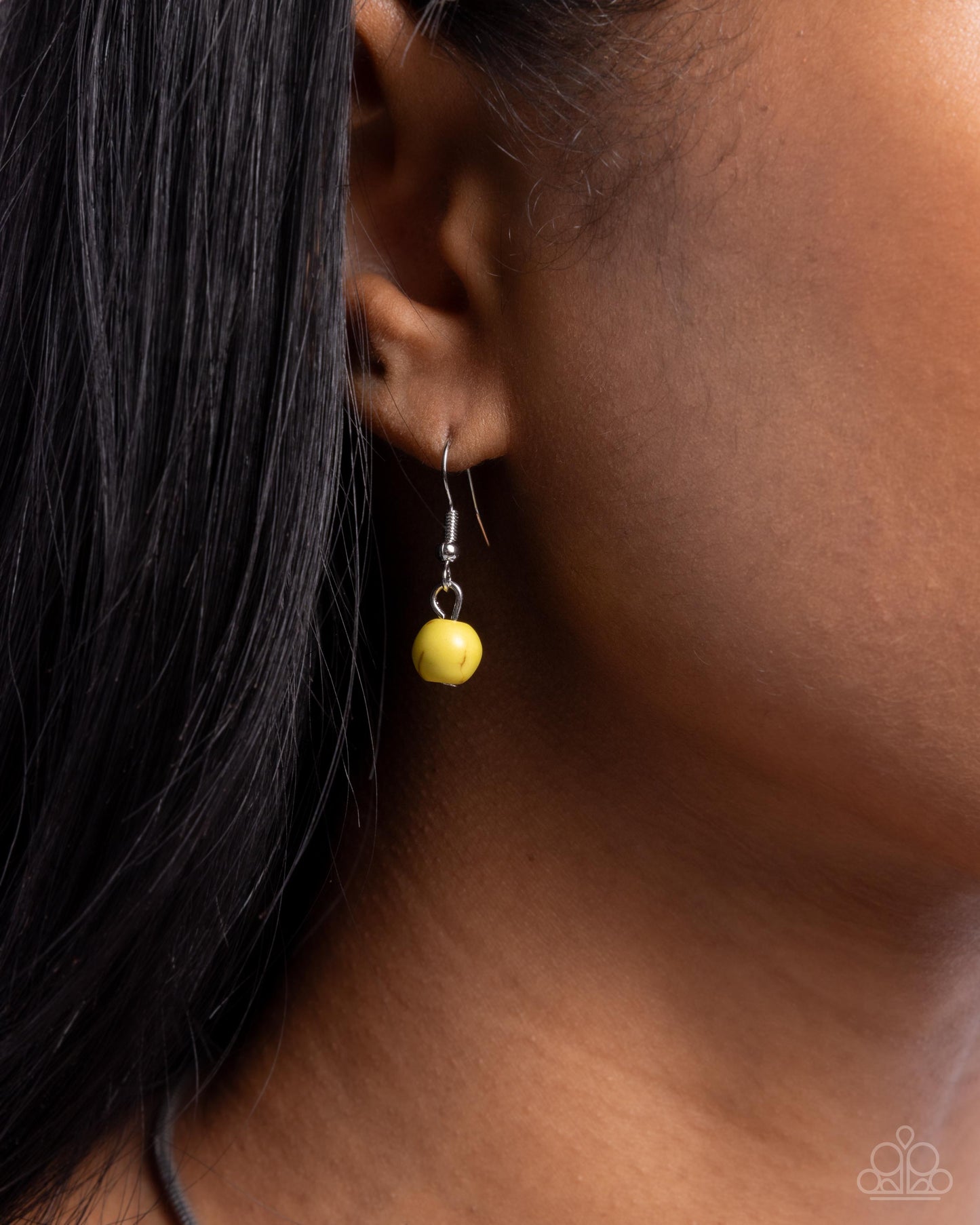 Tasteful Texture - Yellow Stone Silver Flower Pendant Necklace - Paparazzi Accessories