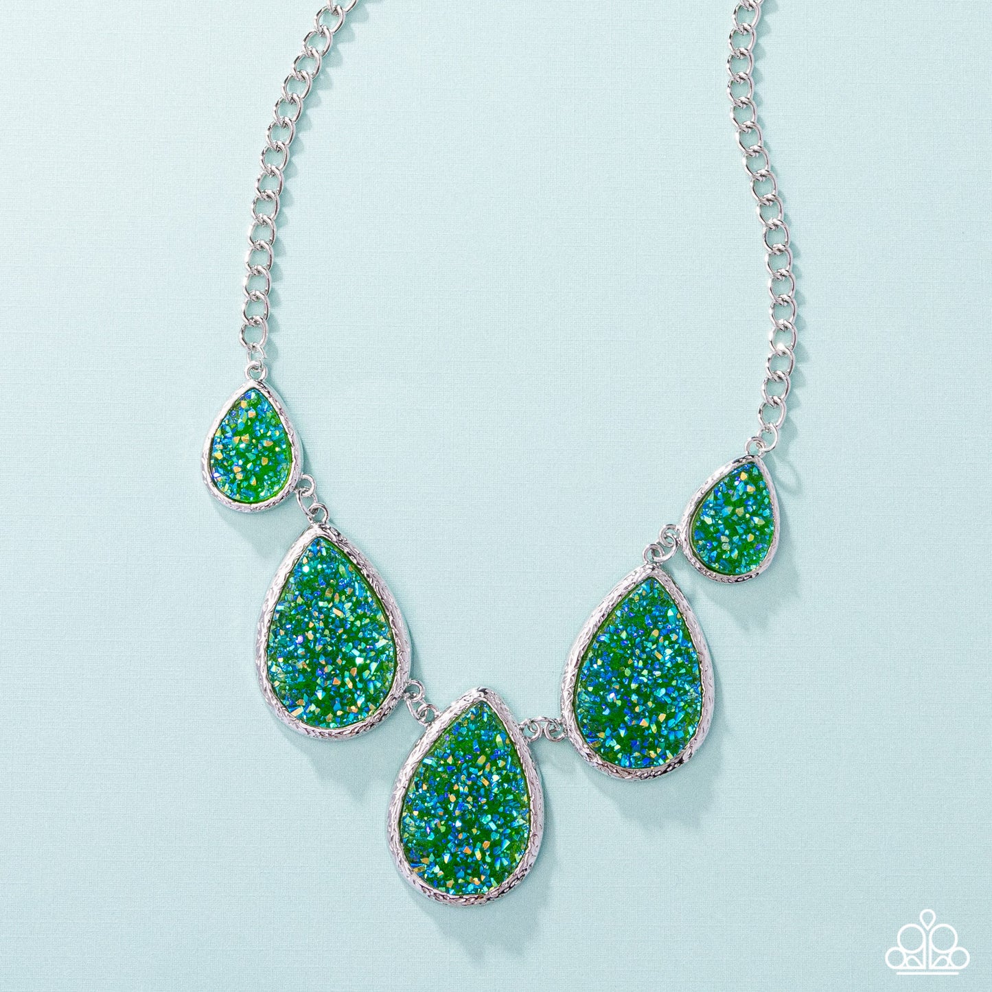 Geode Gamut - Multi Green Druzy Silver Necklace - Paparazzi Accessories
