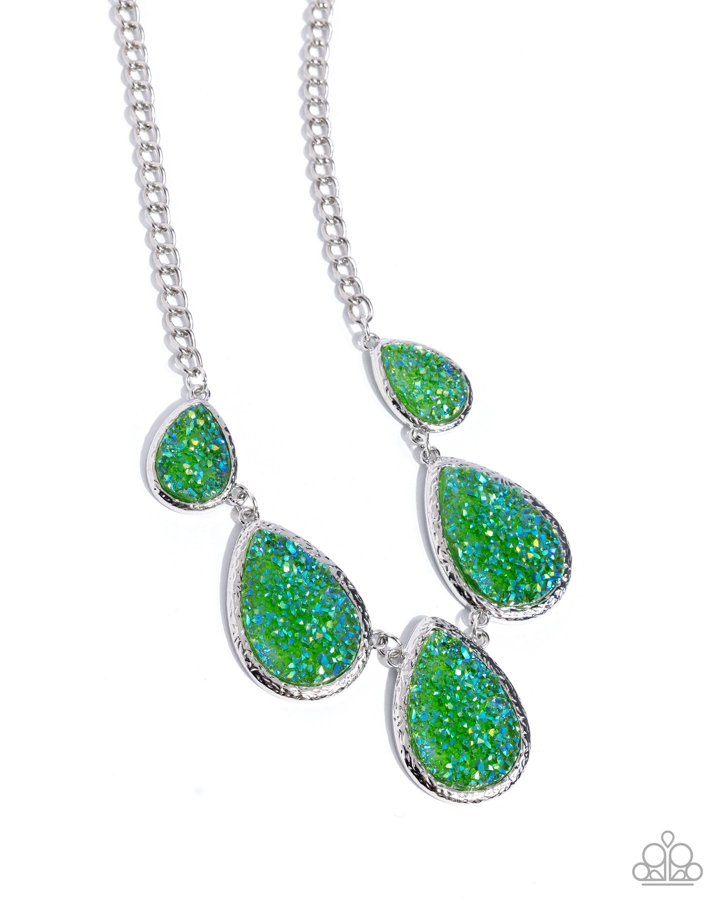 Geode Gamut - Multi Green Druzy Silver Necklace - Paparazzi Accessories