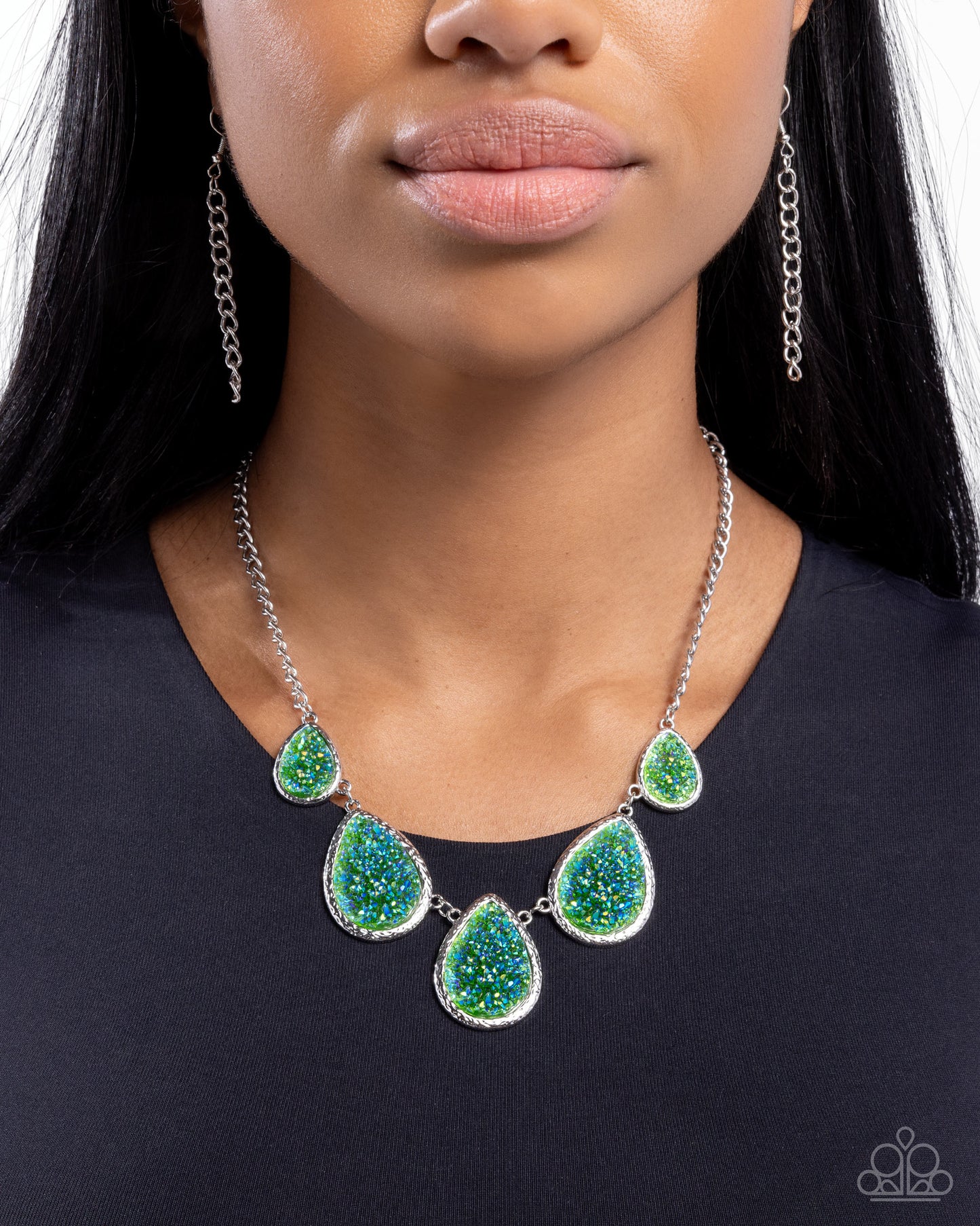 Geode Gamut - Multi Green Druzy Silver Necklace - Paparazzi Accessories