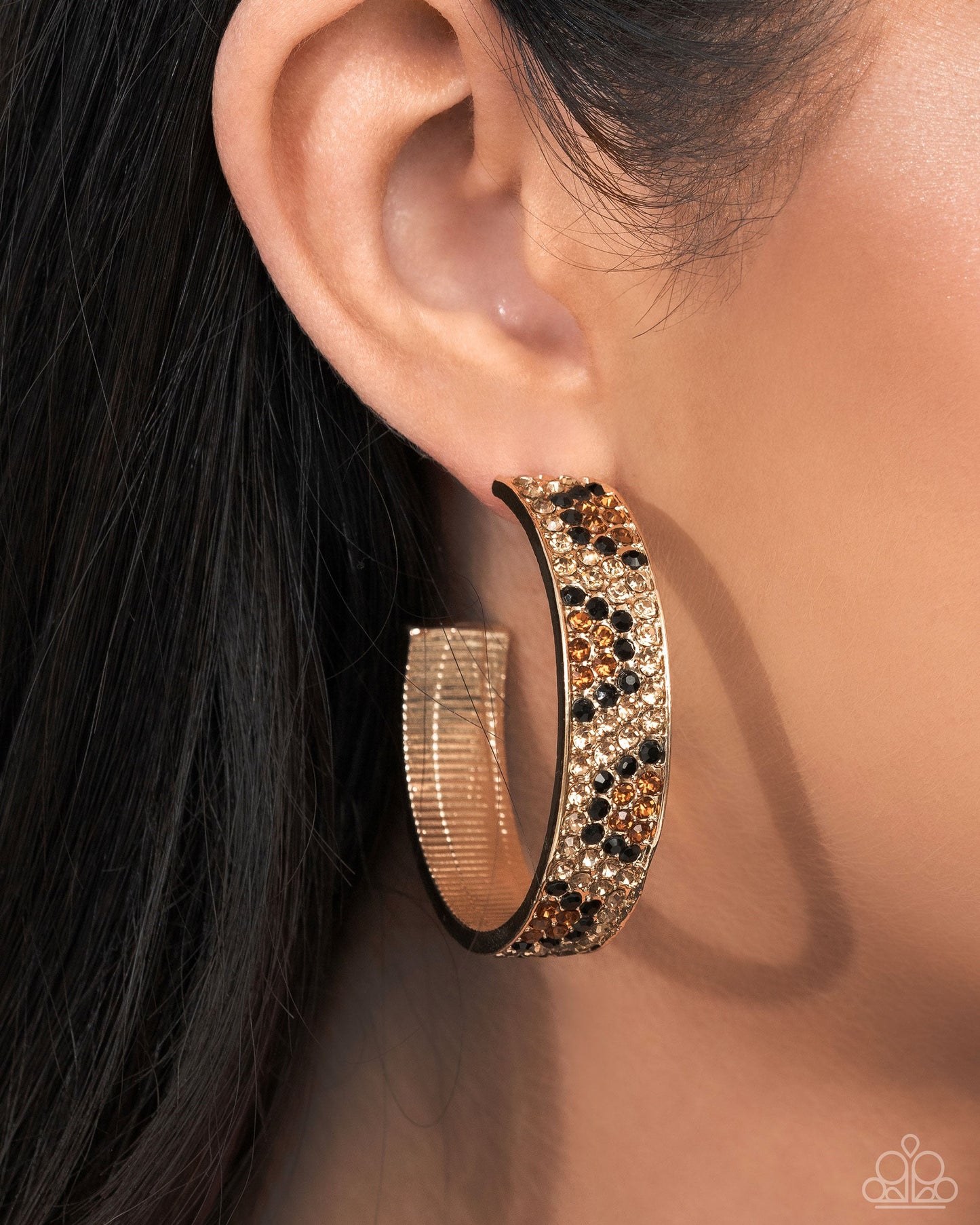 Cheetah Clique - Gold & Cheetah Print Rhinestone Hoop Earrings - January 2025 Life of the Party Exclusive