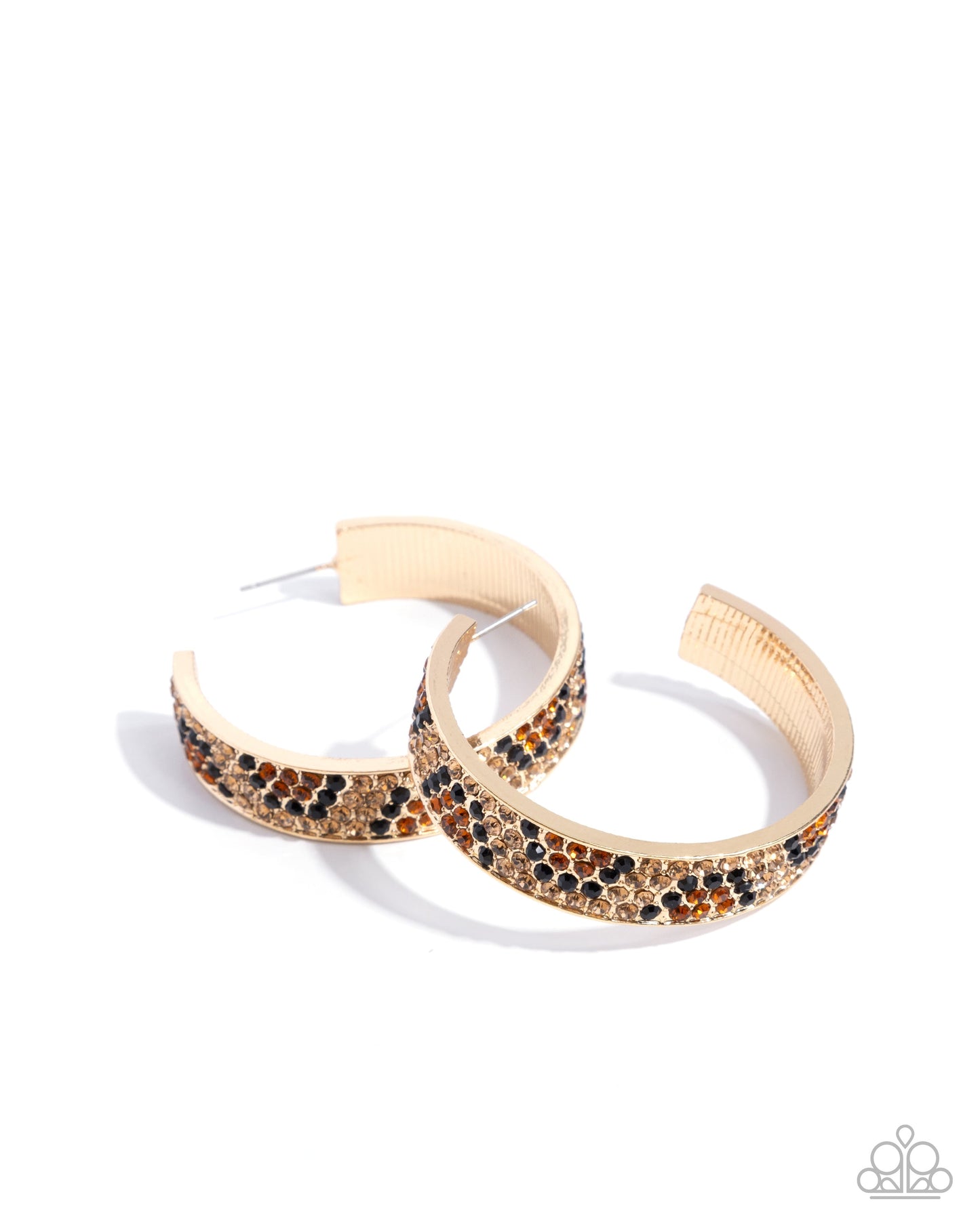 Cheetah Clique - Gold & Cheetah Print Rhinestone Hoop Earrings - January 2025 Life of the Party Exclusive