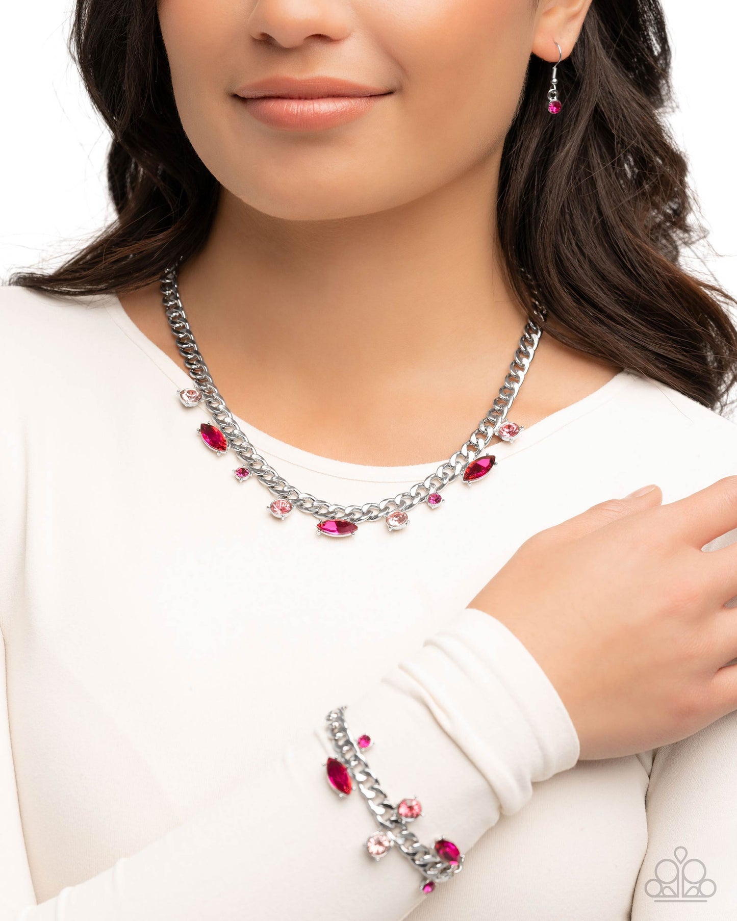 Complete Look - "Captivating Chic - Pink" Necklace & "Captivating Chance - Pink" Clasp Bracelet - Paparazzi Accessories