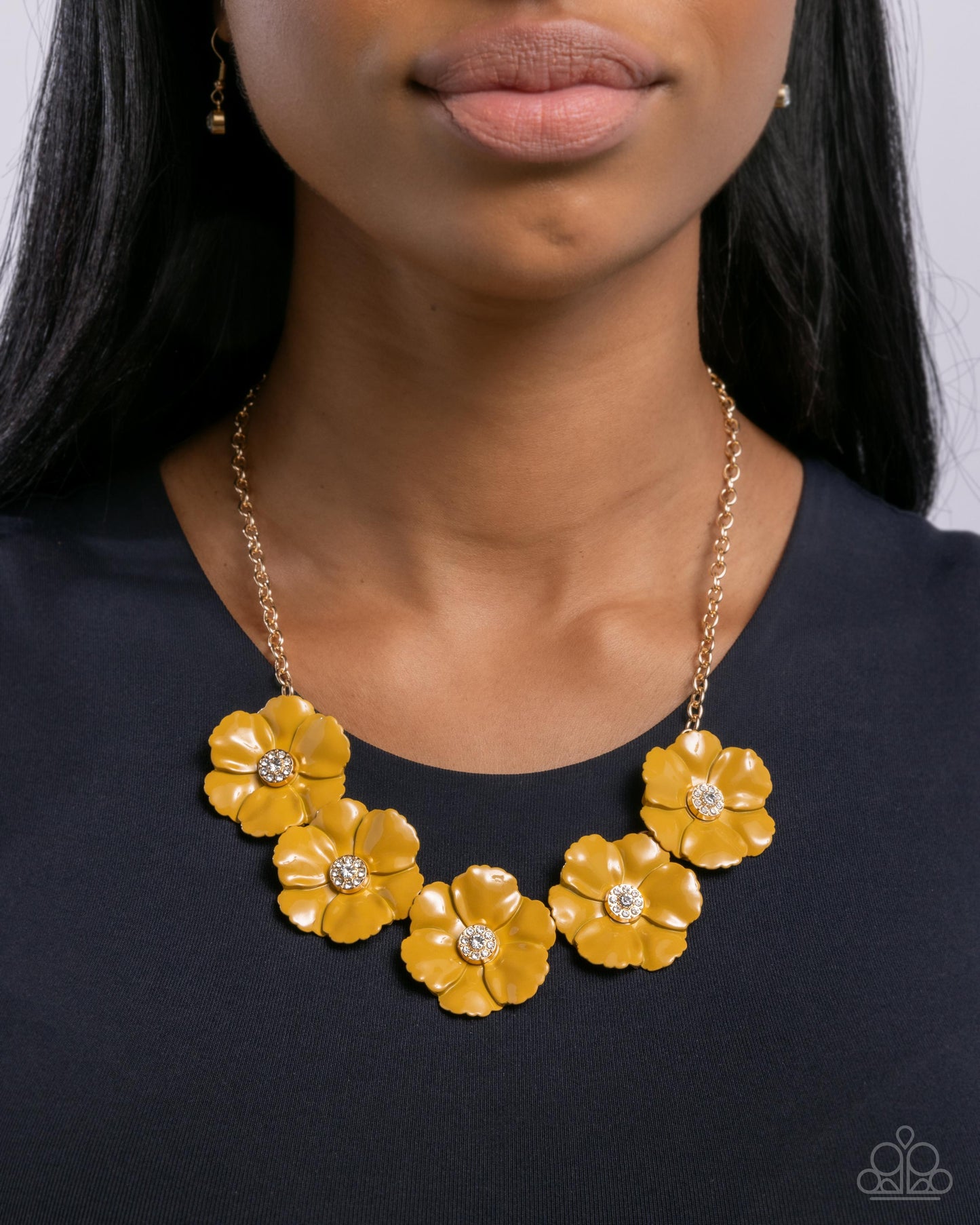 Floral Favor - Yellow Enamel Flower Gold Necklace - Paparazzi Accessories