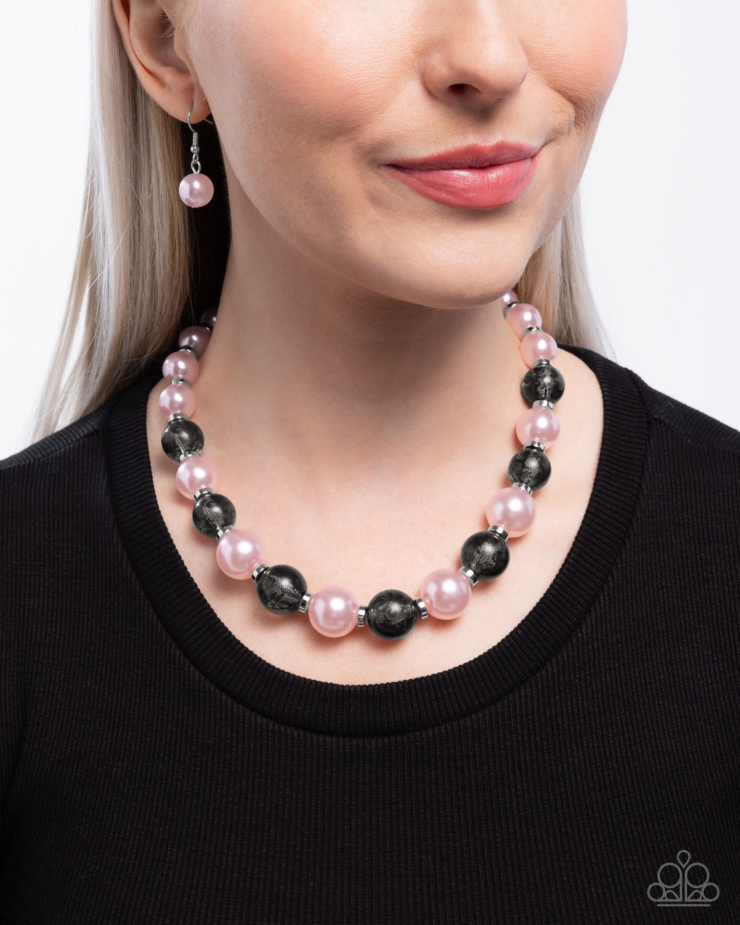 Complete Look - Pink & Black Lace Beads Necklace & Bracelet - Paparazzi Accessories