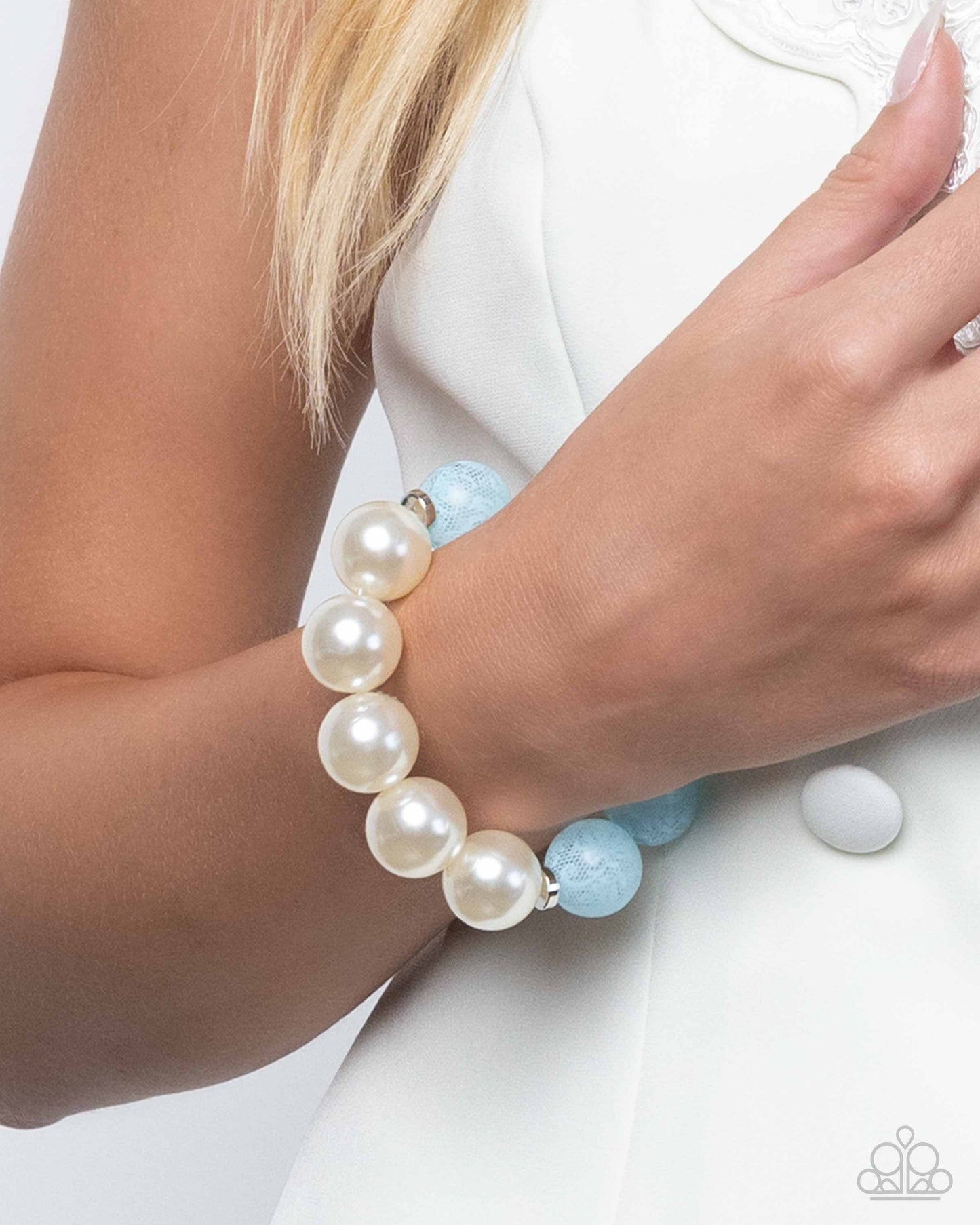 Complete Look - Lacy Blue Bead & White Pearl Necklace & Bracelet - Paparazzi Accessories