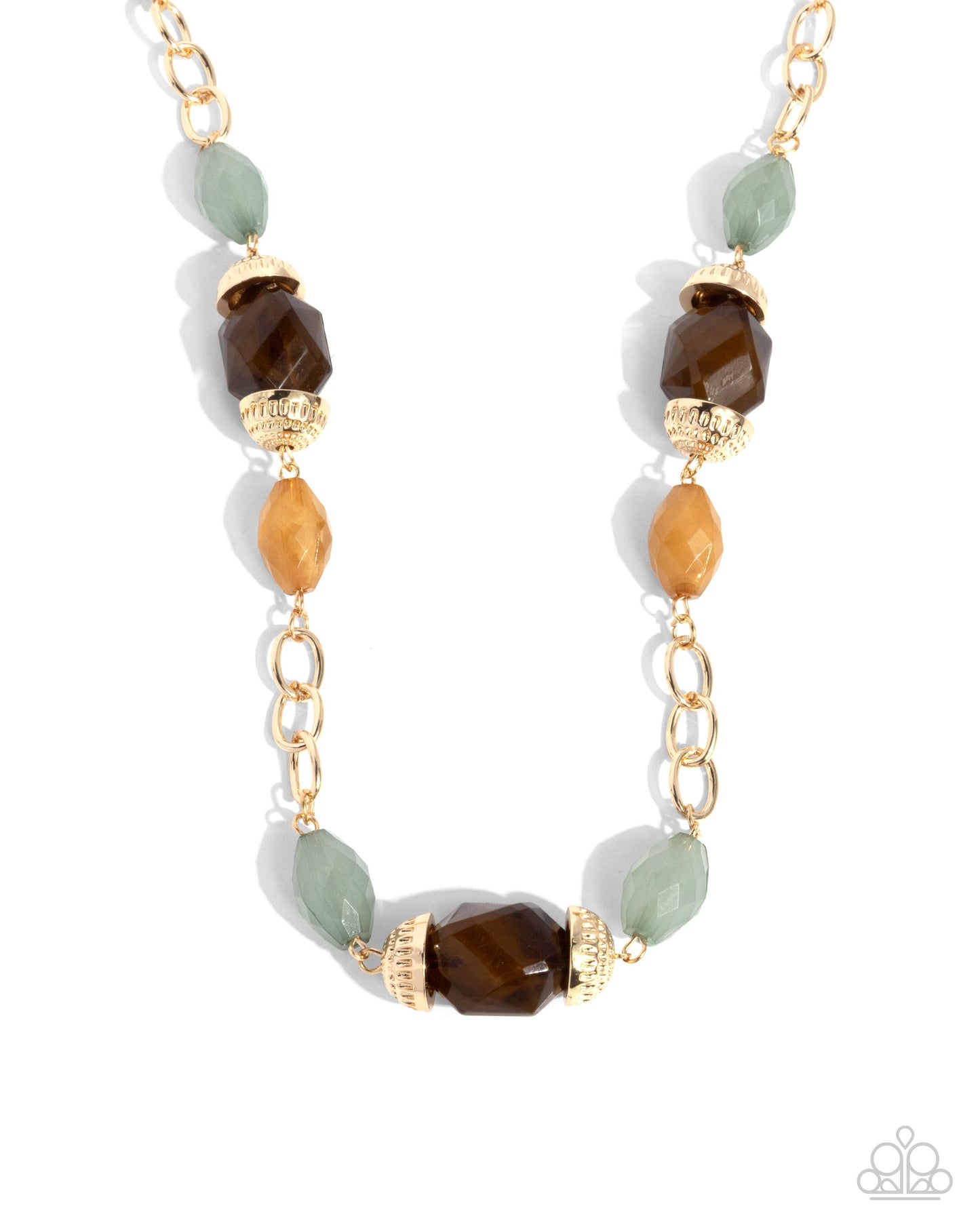 Brown & Soft Green Beaded Gold Necklace & Bracelet Complete Look - Paparazzi Accessories