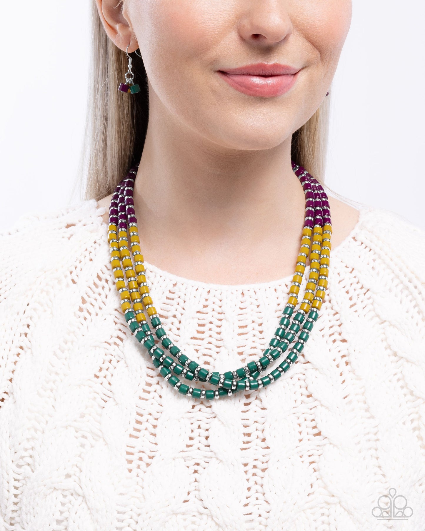 Complete Look - Trendy Trio Necklace & Trendy Trifecta Bracelet - Green - $10 Set