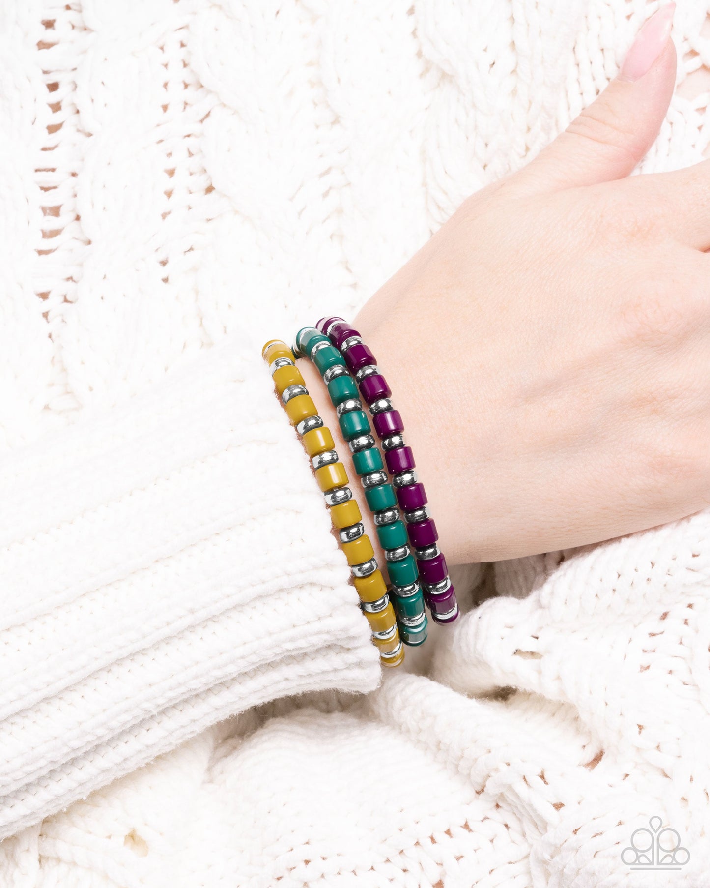 Complete Look - Trendy Trio Necklace & Trendy Trifecta Bracelet - Green - $10 Set