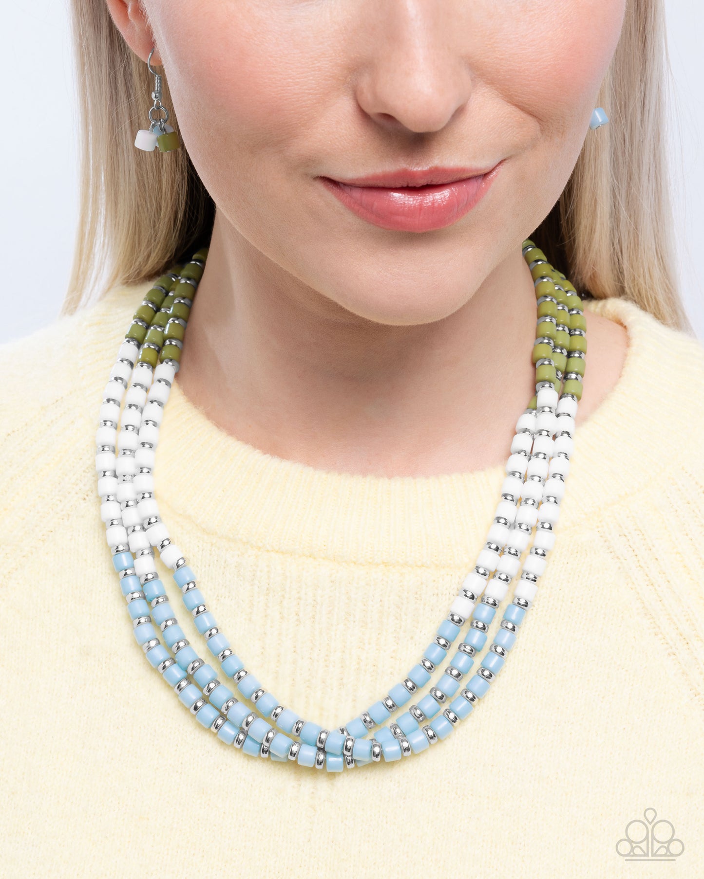 Complete Look - Green, White, & Blue Beaded Necklace & Stretchy Bracelet - Paparazzi Accessories