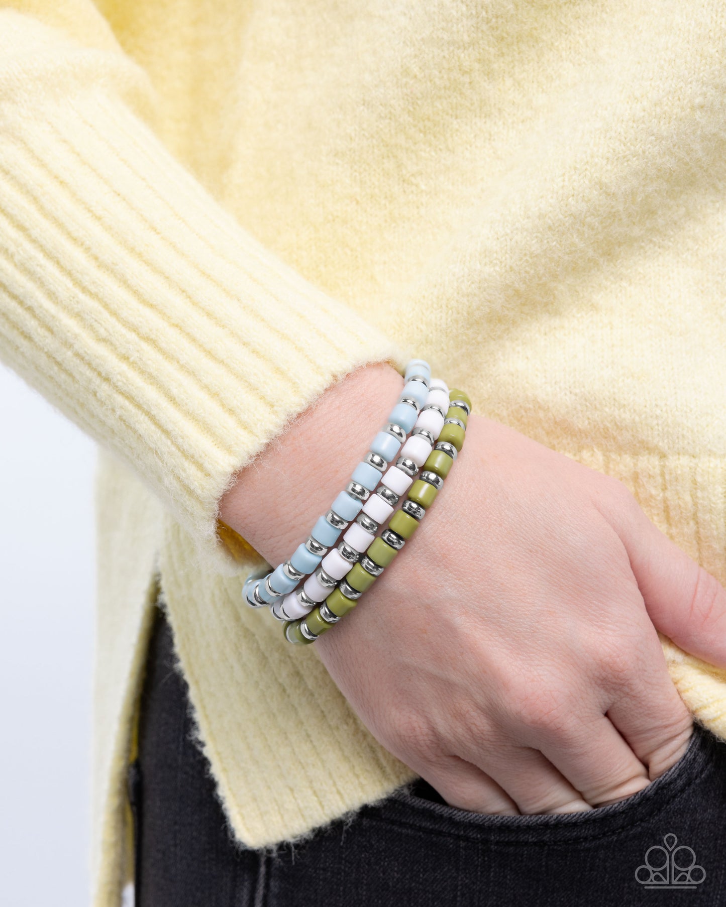 Complete Look - Green, White, & Blue Beaded Necklace & Stretchy Bracelet - Paparazzi Accessories