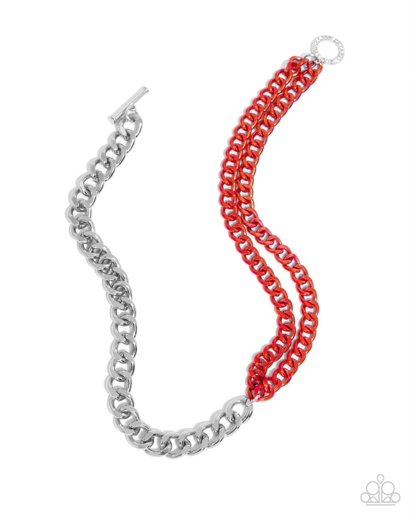 Complete Look - Red Iridescent Dipped Metal Necklace & Bracelet - Paparazzi Accessories