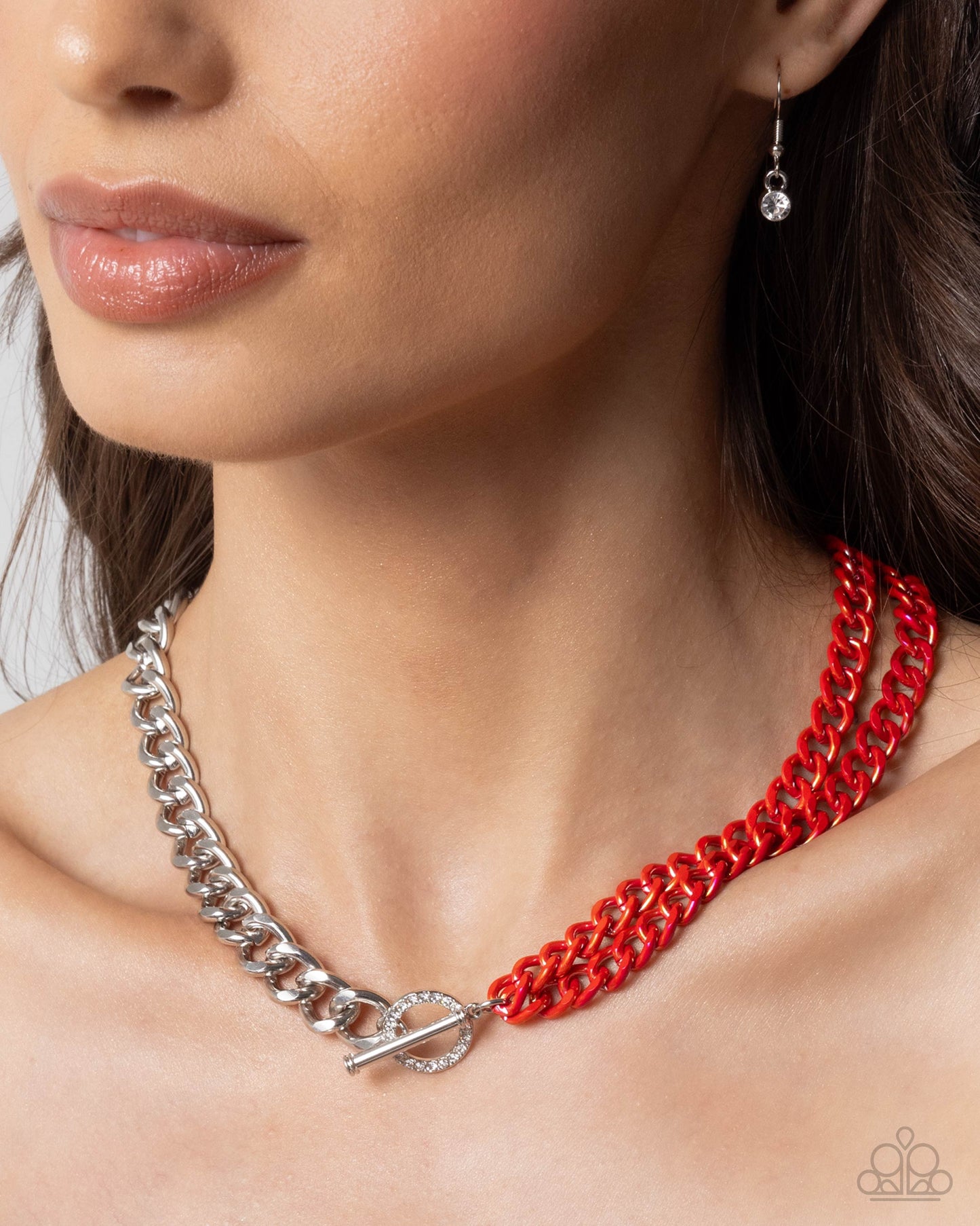 Complete Look - Red Iridescent Dipped Metal Necklace & Bracelet - Paparazzi Accessories