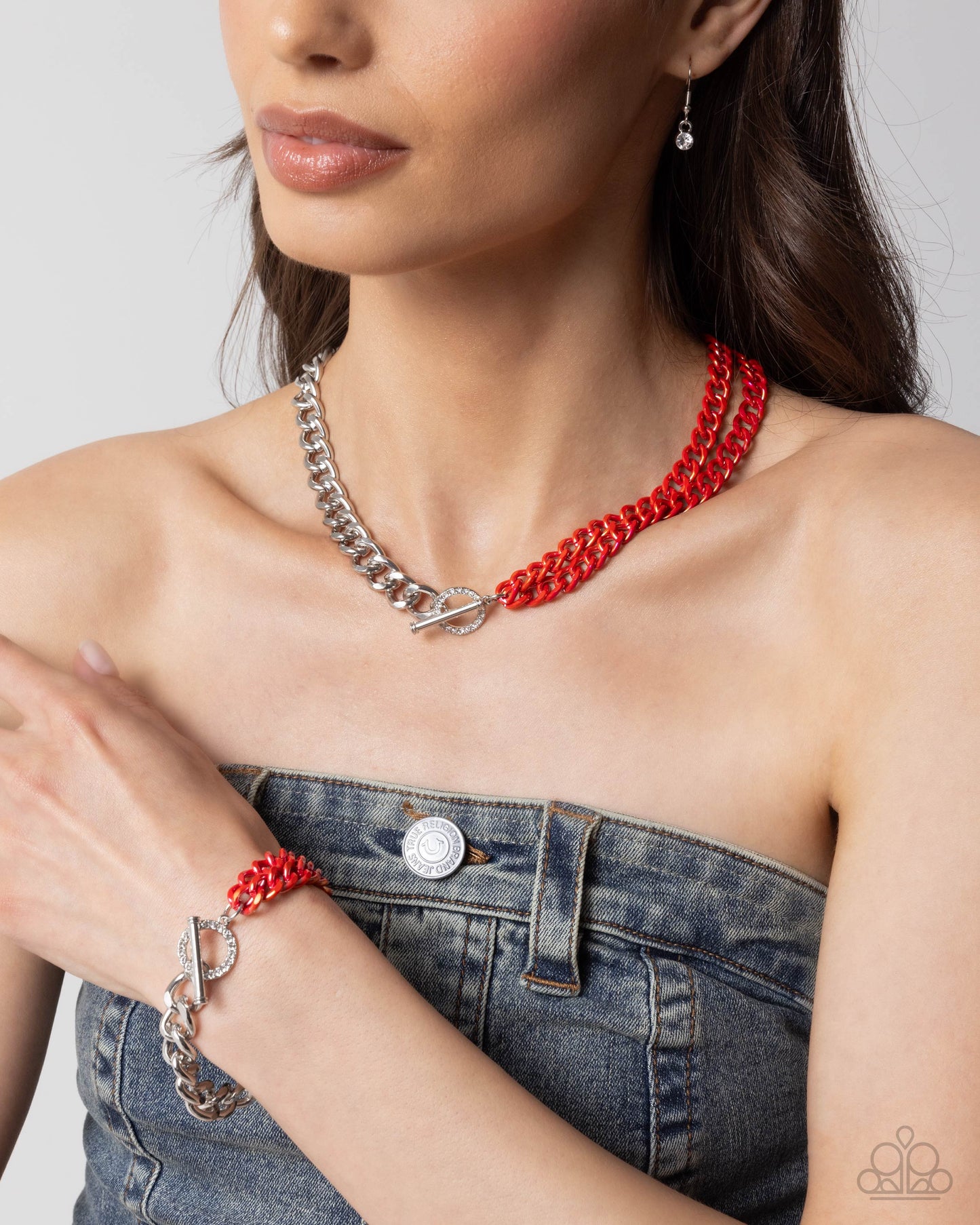Complete Look - Red Iridescent Dipped Metal Necklace & Bracelet - Paparazzi Accessories