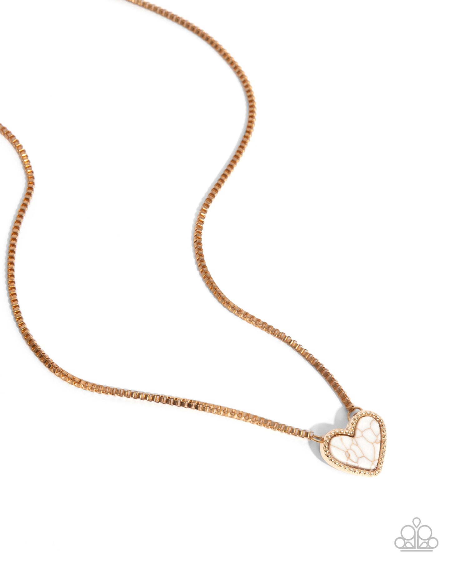 Courting Collection - Complete Look - Gold & White Crackle Stone Hearts Necklace, Bracelet, & Post Earrings - Paparazzi Accessories