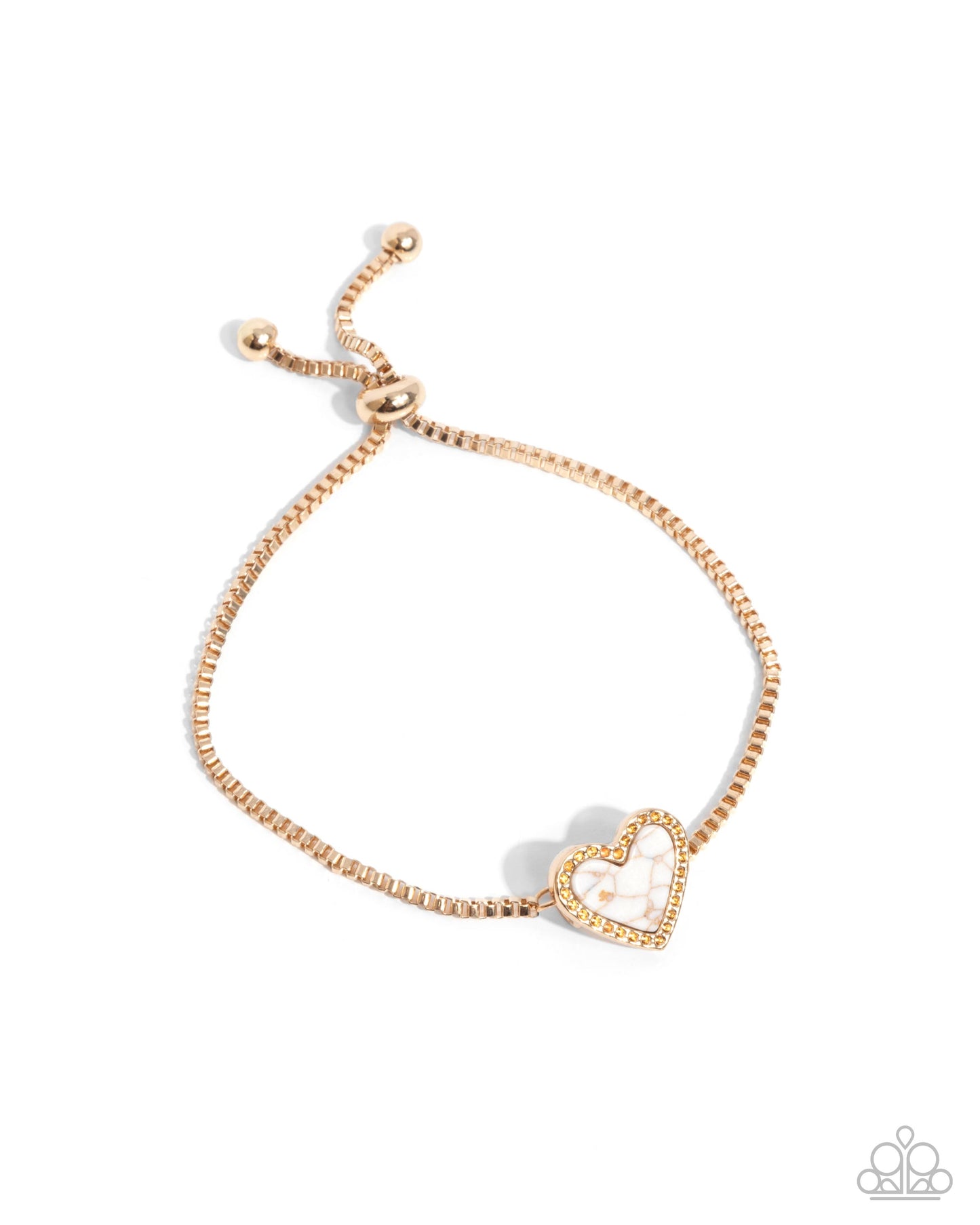 Courting Collection - Complete Look - Gold & White Crackle Stone Hearts Necklace, Bracelet, & Post Earrings - Paparazzi Accessories