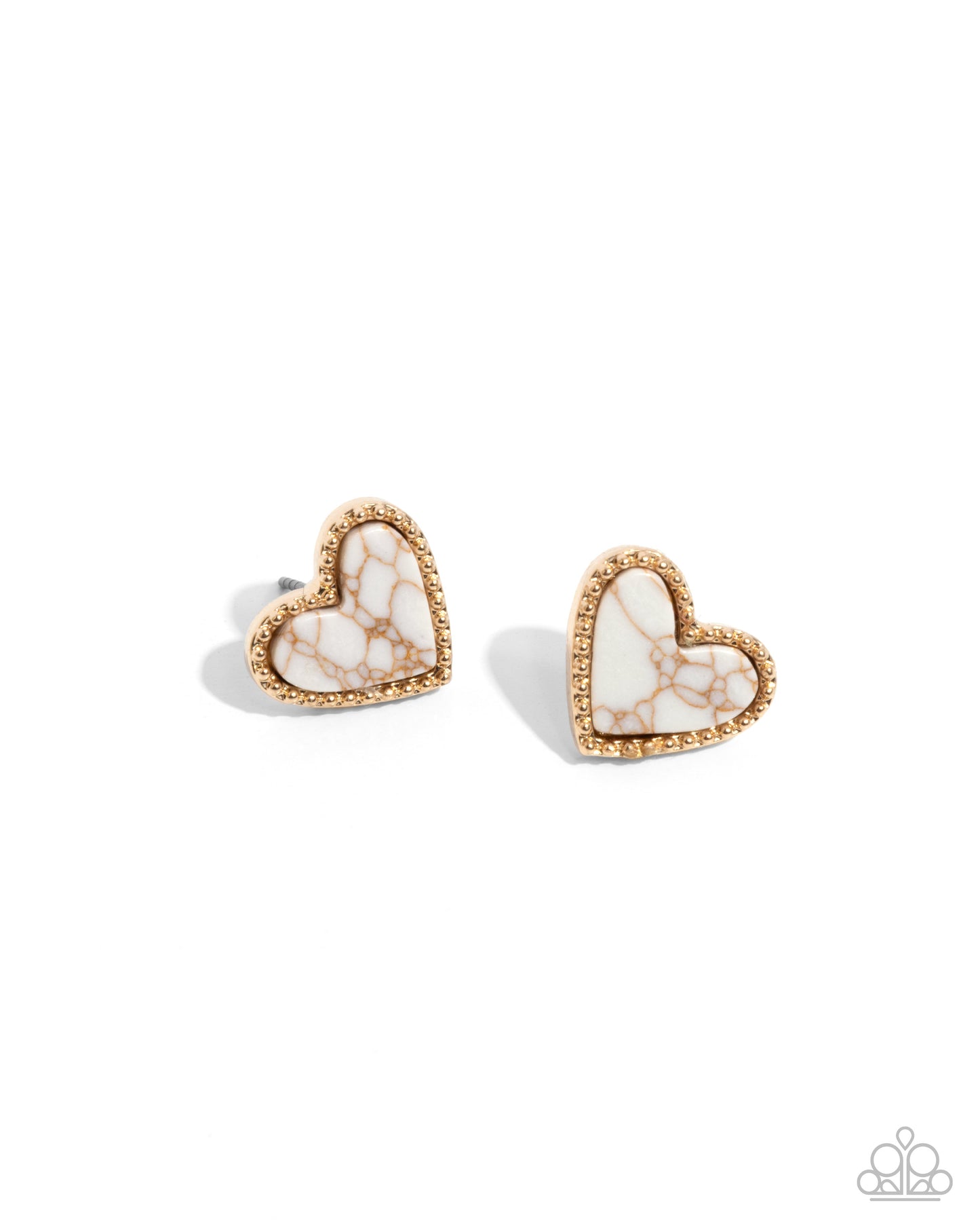 Courting Collection - Complete Look - Gold & White Crackle Stone Hearts Necklace, Bracelet, & Post Earrings - Paparazzi Accessories