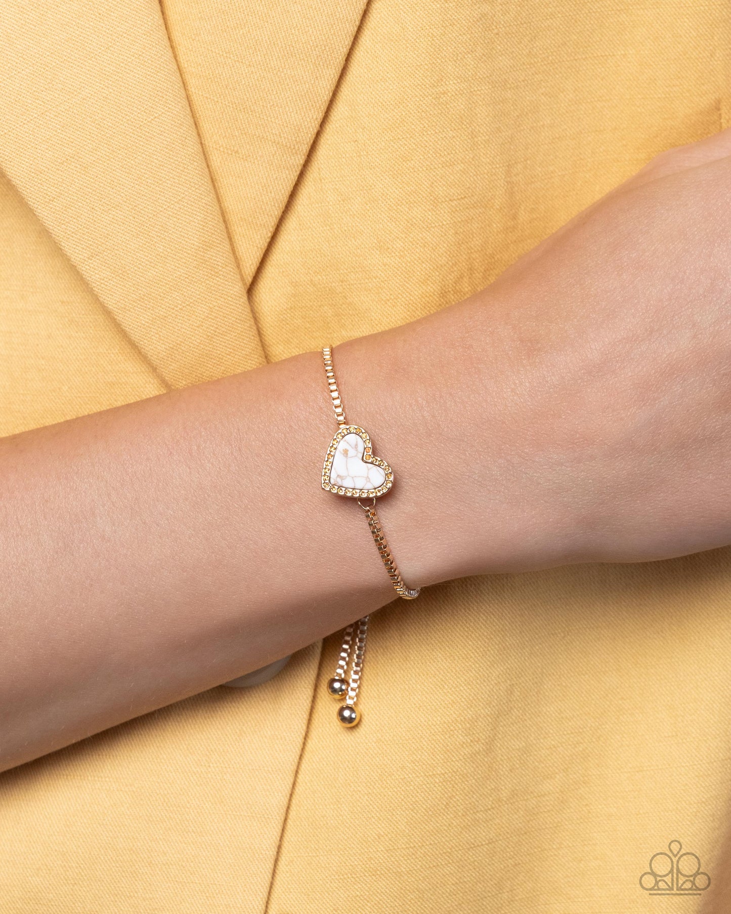 Courting Collection - Complete Look - Gold & White Crackle Stone Hearts Necklace, Bracelet, & Post Earrings - Paparazzi Accessories