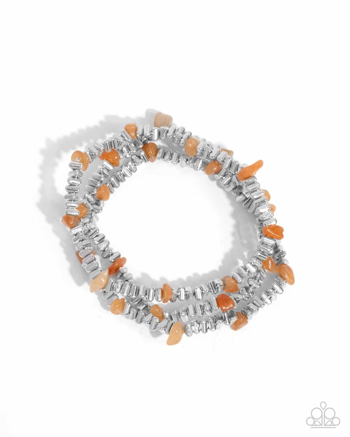 Complete Look - Orange Stone Silver Necklace & Bracelets - Paparazzi Accessories