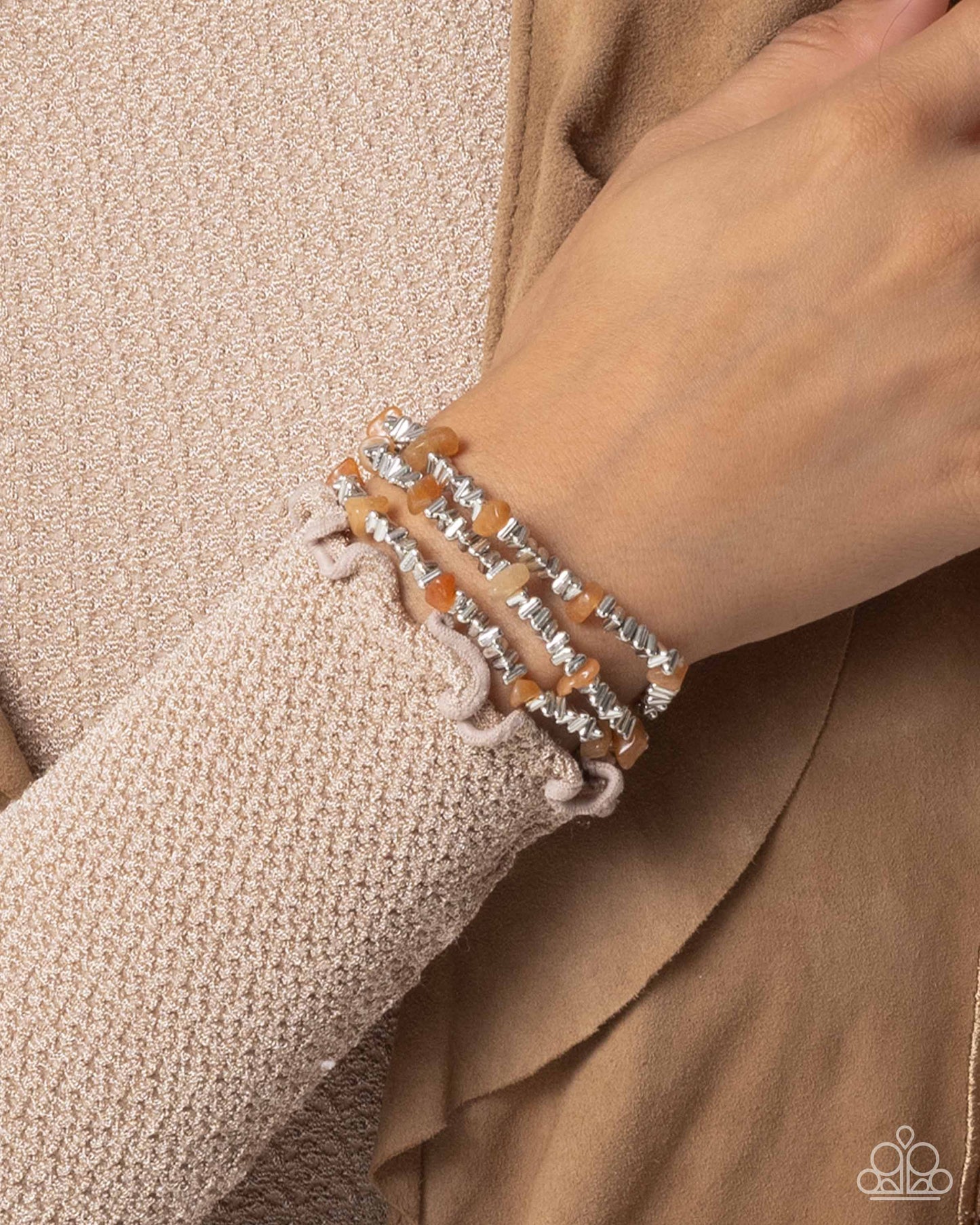 Complete Look - Orange Stone Silver Necklace & Bracelets - Paparazzi Accessories