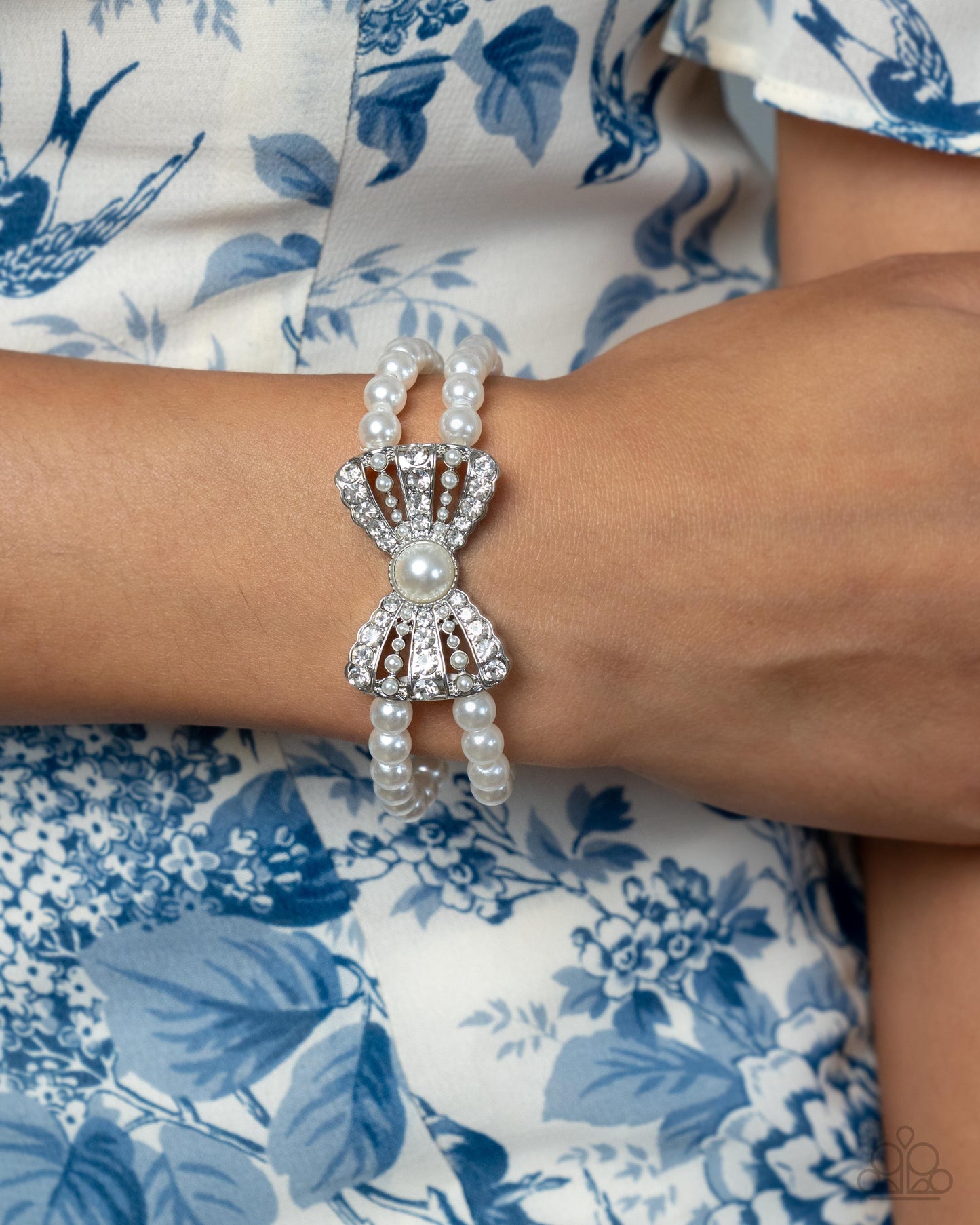 Complete Look - Pearl Bow Post Earrings & Stretchy Bracelet - Paparazzi Accessories
