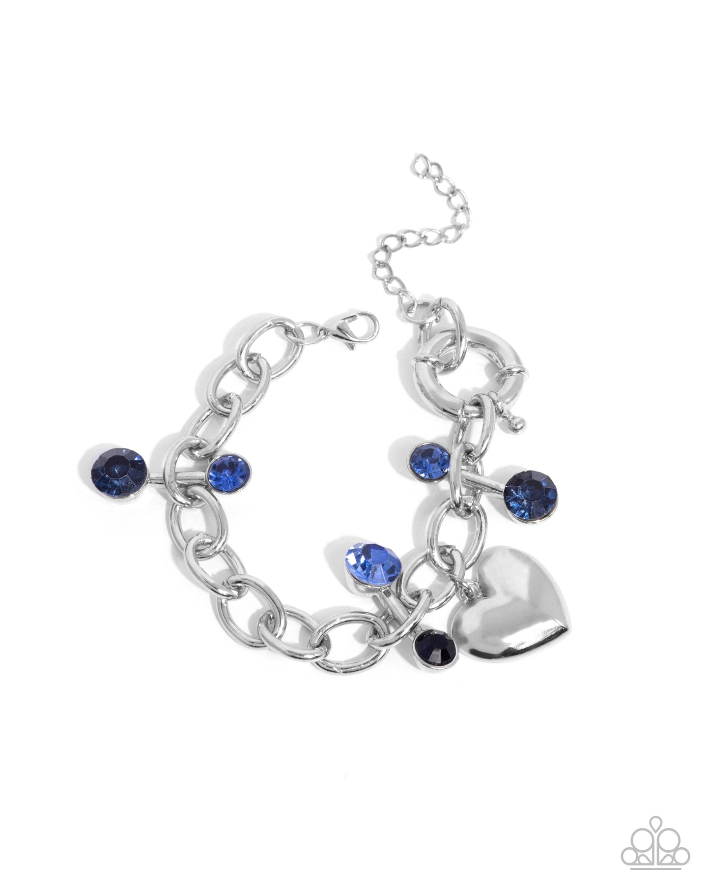 Complete Look - Blue Rhinestone Silver Bars Heart Charm Necklace & Bracelet - Paparazzi Accessories