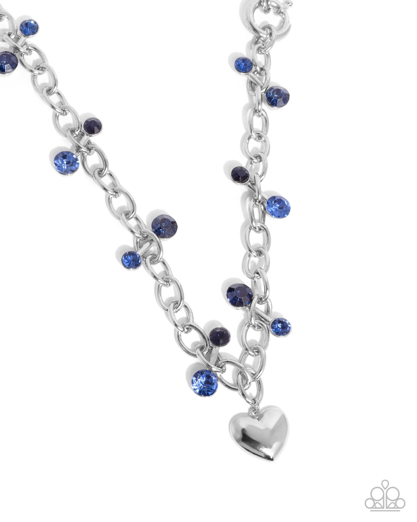 Complete Look - Blue Rhinestone Silver Bars Heart Charm Necklace & Bracelet - Paparazzi Accessories