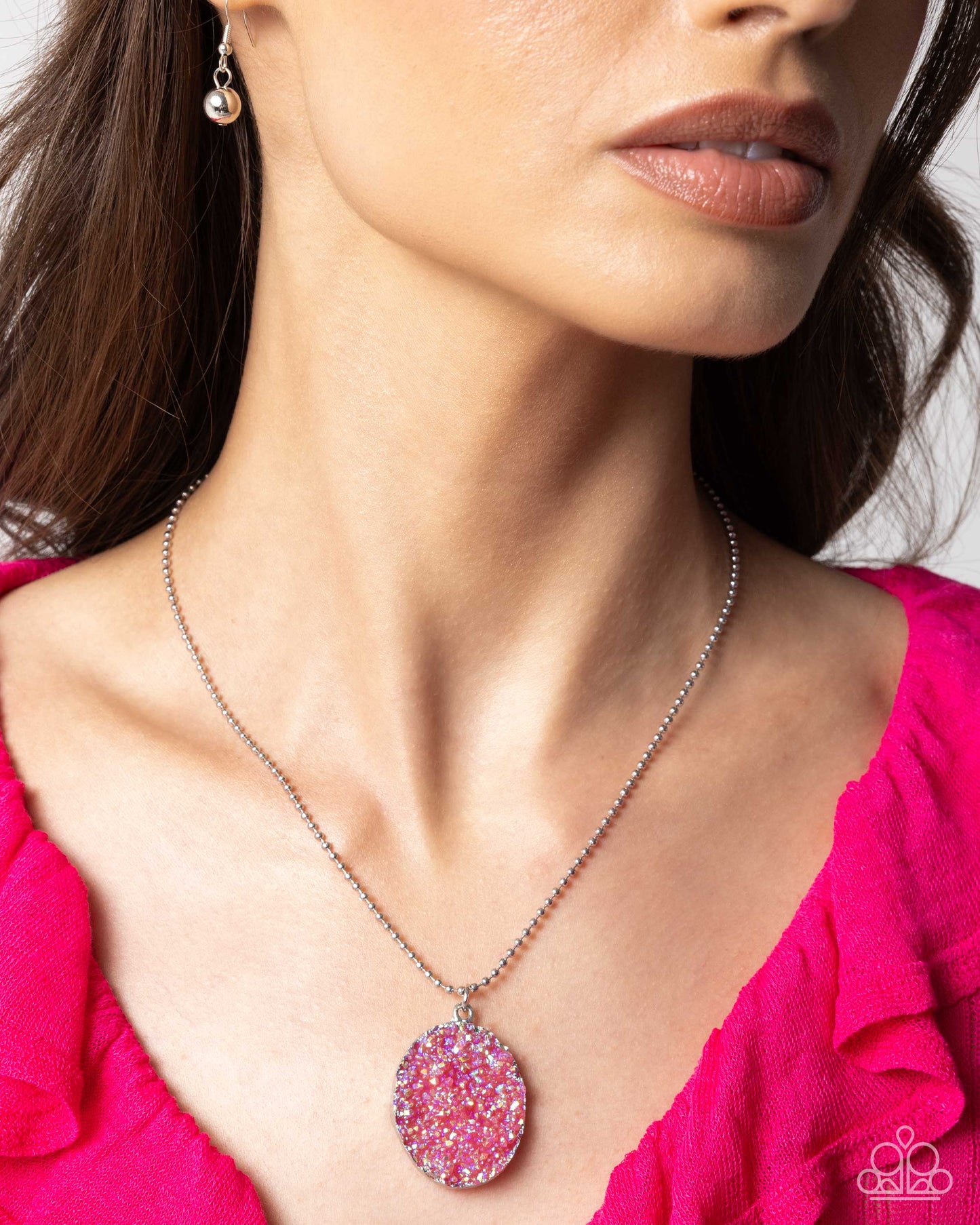 Complete Look - Pink UV Druzy Necklace & Earrings - Paparazzi Accessories