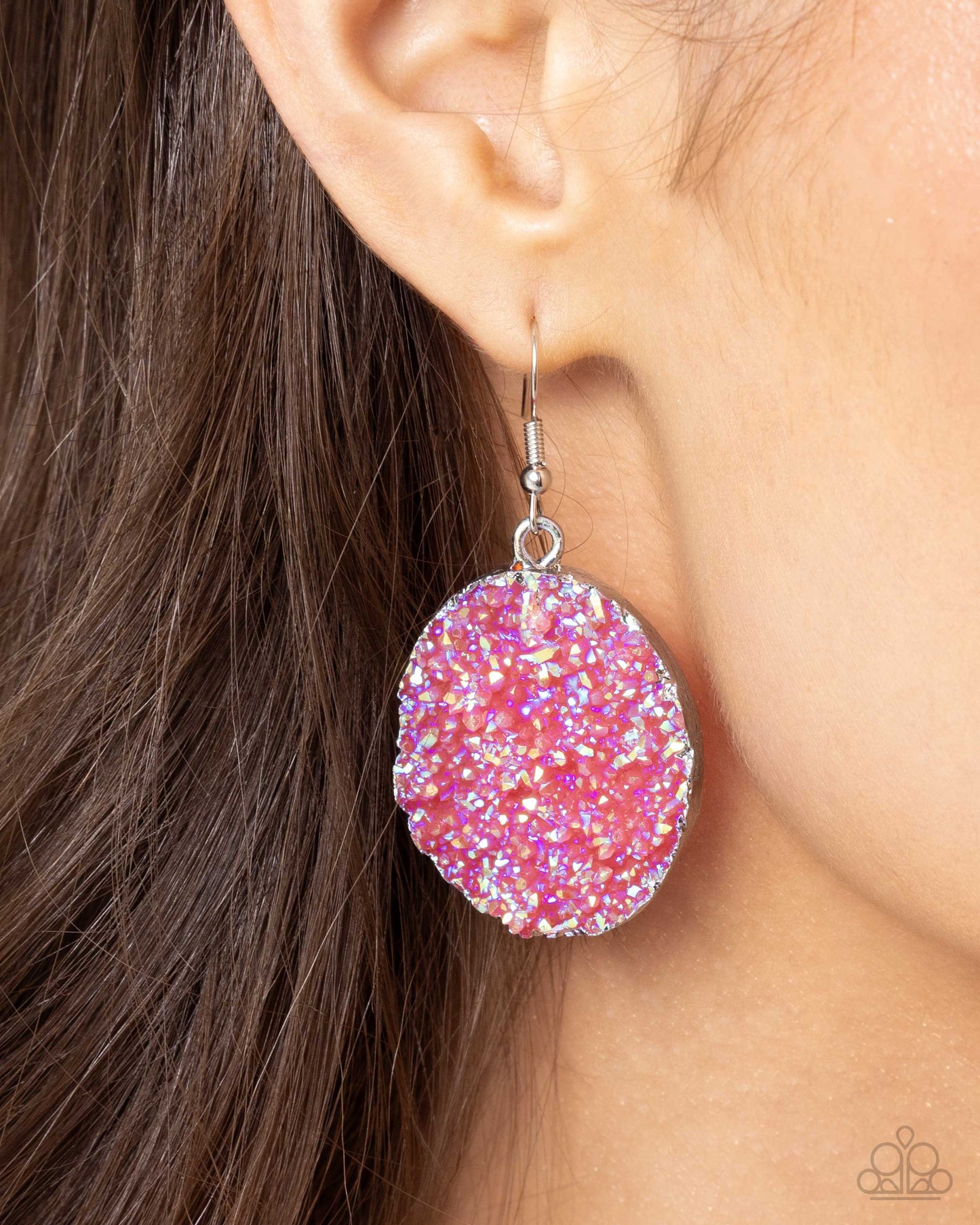 Complete Look - Pink UV Druzy Necklace & Earrings - Paparazzi Accessories