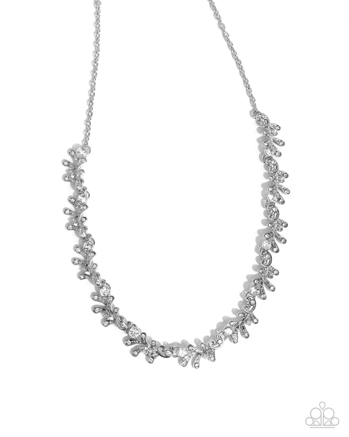 Complete Look - Airy Silver & White Rhinestone Leaves Necklace & Clasp Bracelet - Paparazzi Accessories