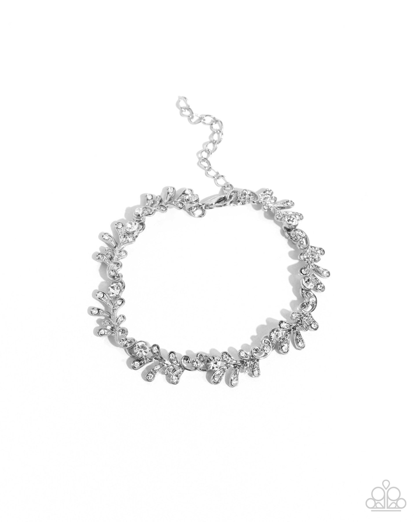 Complete Look - Airy Silver & White Rhinestone Leaves Necklace & Clasp Bracelet - Paparazzi Accessories