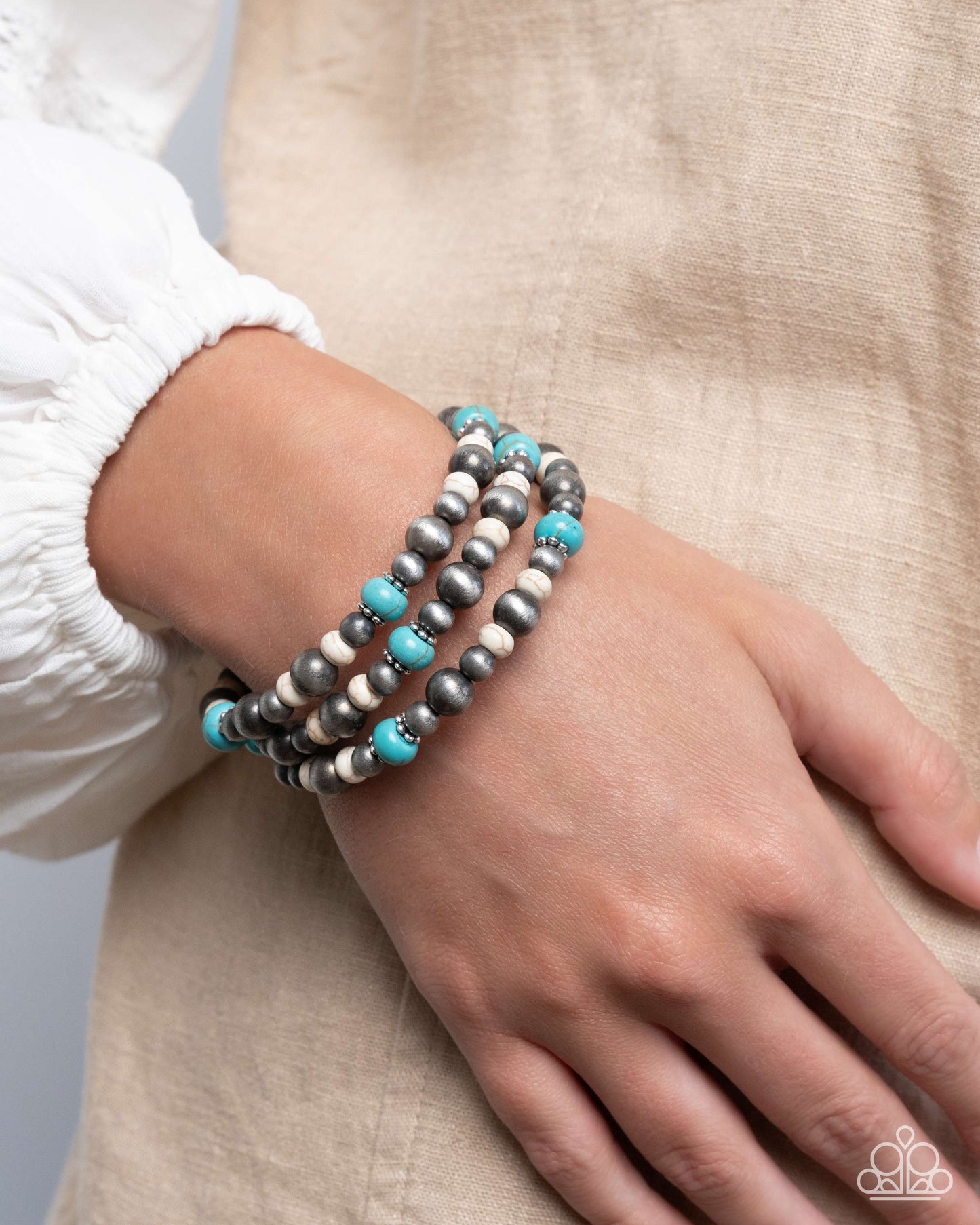 Complete Look - "Southwestern Story" Blue Necklace & "Southwestern Surprise" Blue Coil Bracelet - Paparazzi Accessories