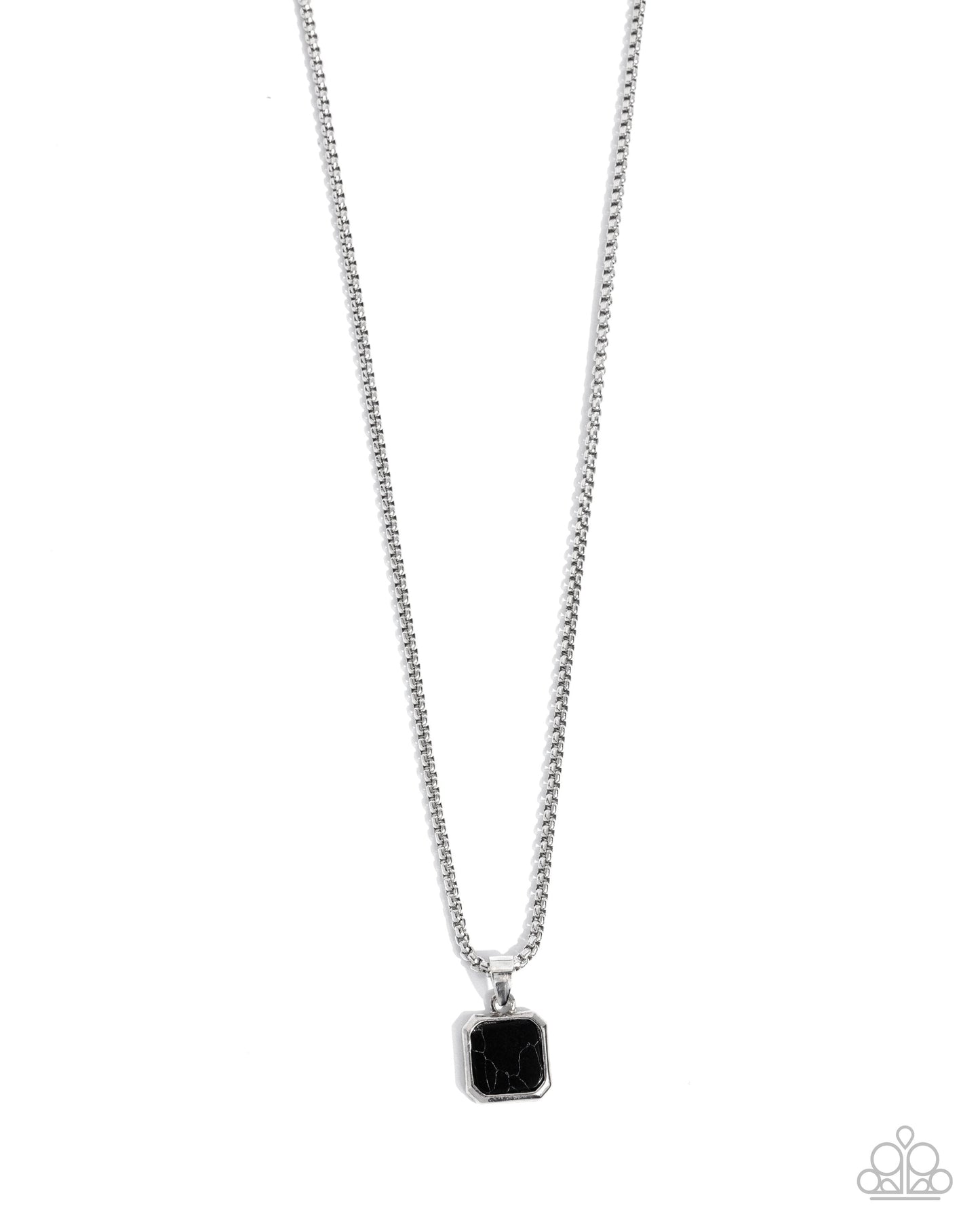 Valiant Validation - Black Crackle Stone Silver Urban Necklace - Paparazzi Accessories