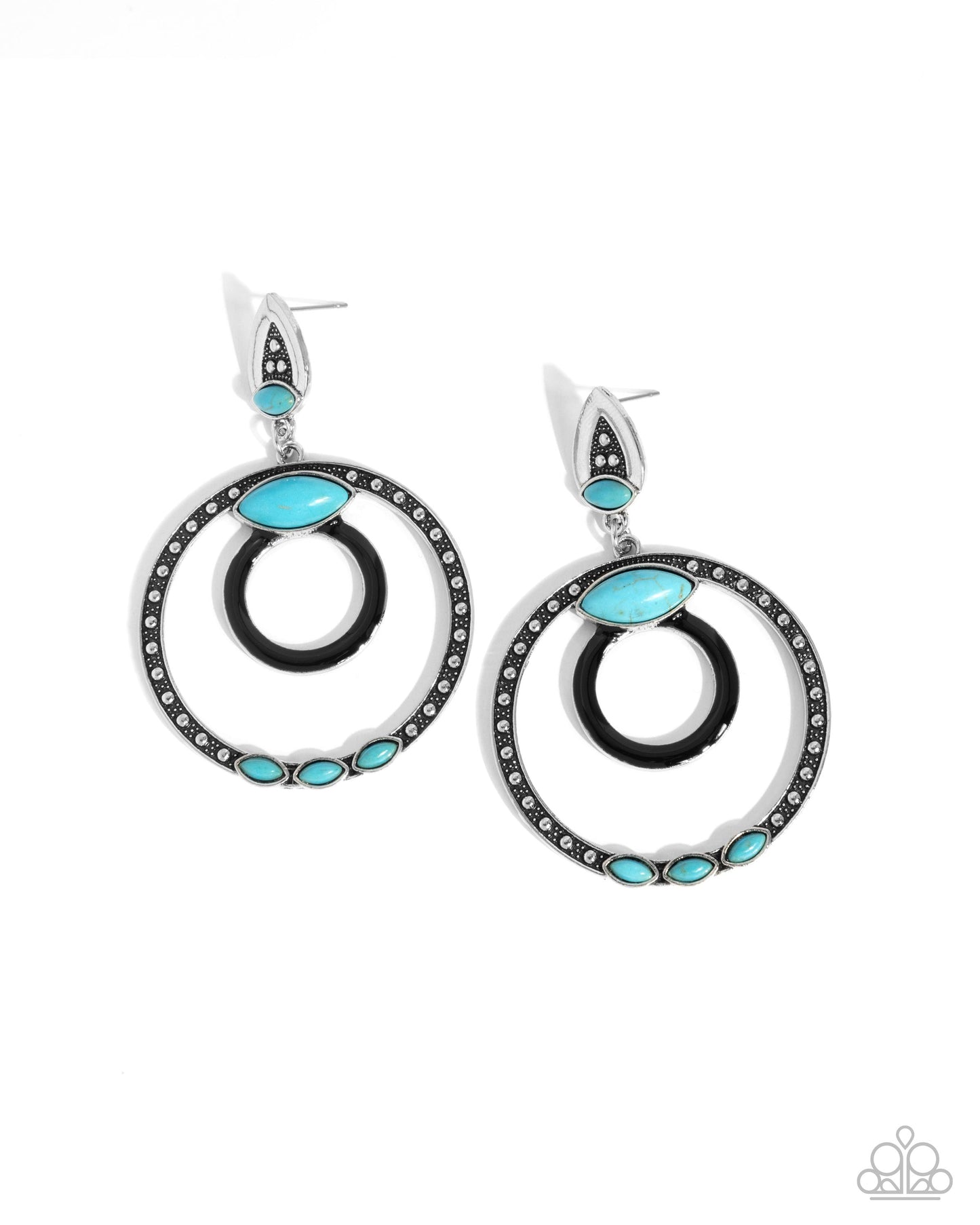 Handcrafted Hero - Black Enamel Blue Crackle Stone Silver Post Earrings - Paparazzi Accessories