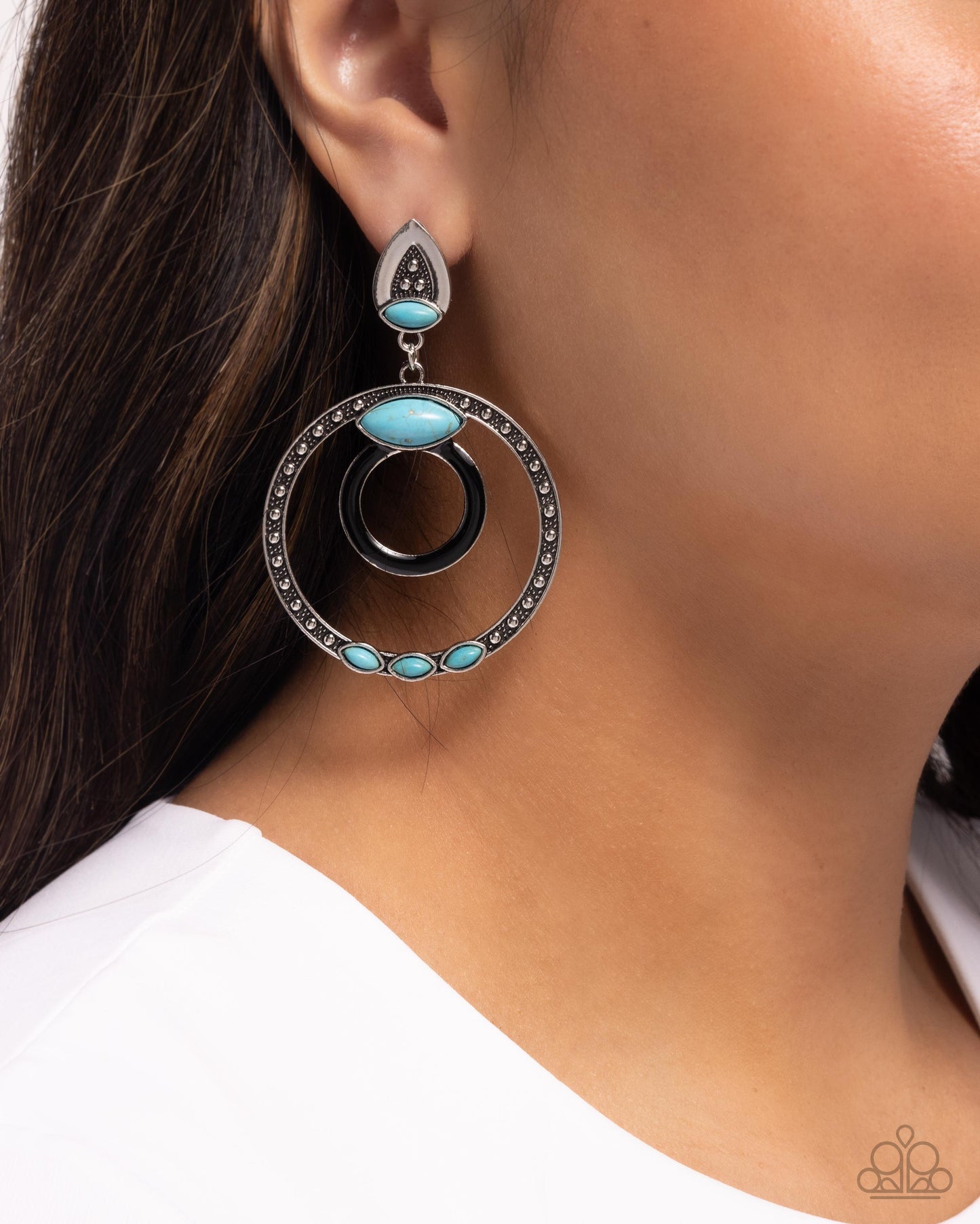 Handcrafted Hero - Black Enamel Blue Crackle Stone Silver Post Earrings - Paparazzi Accessories