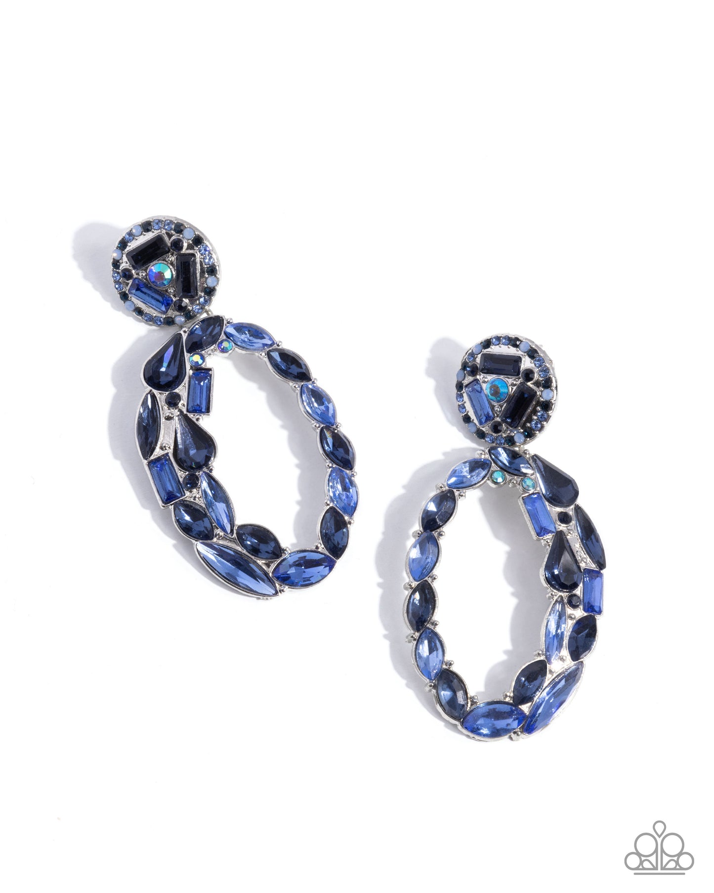 Eclectic Elevation - Blue Multicolored & Iridescent Gem Silver Post Earrings - Paparazzi Accessories