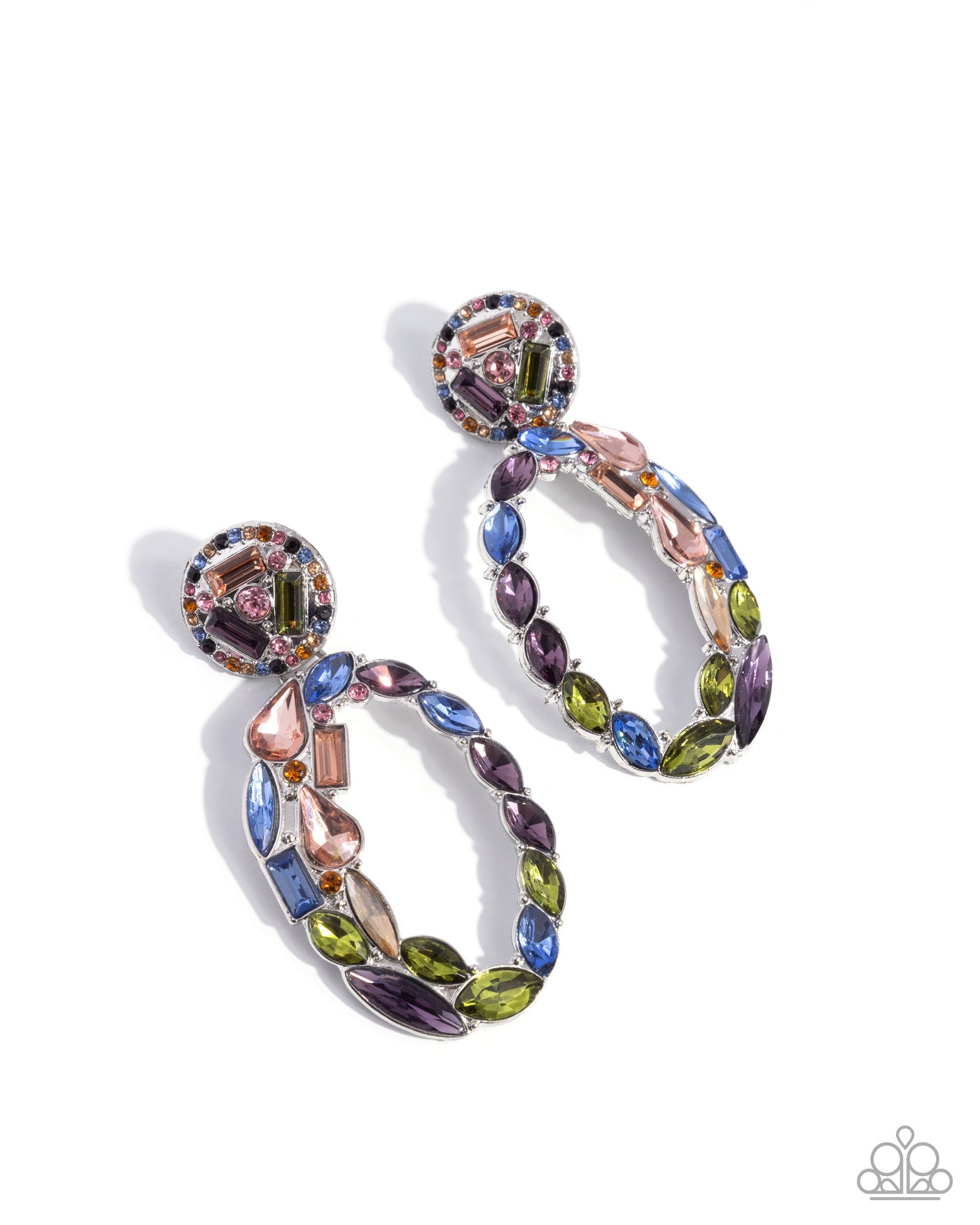 Eclectic Elevation - Multi Gems Silver Post Earrings - Paparazzi Accessories