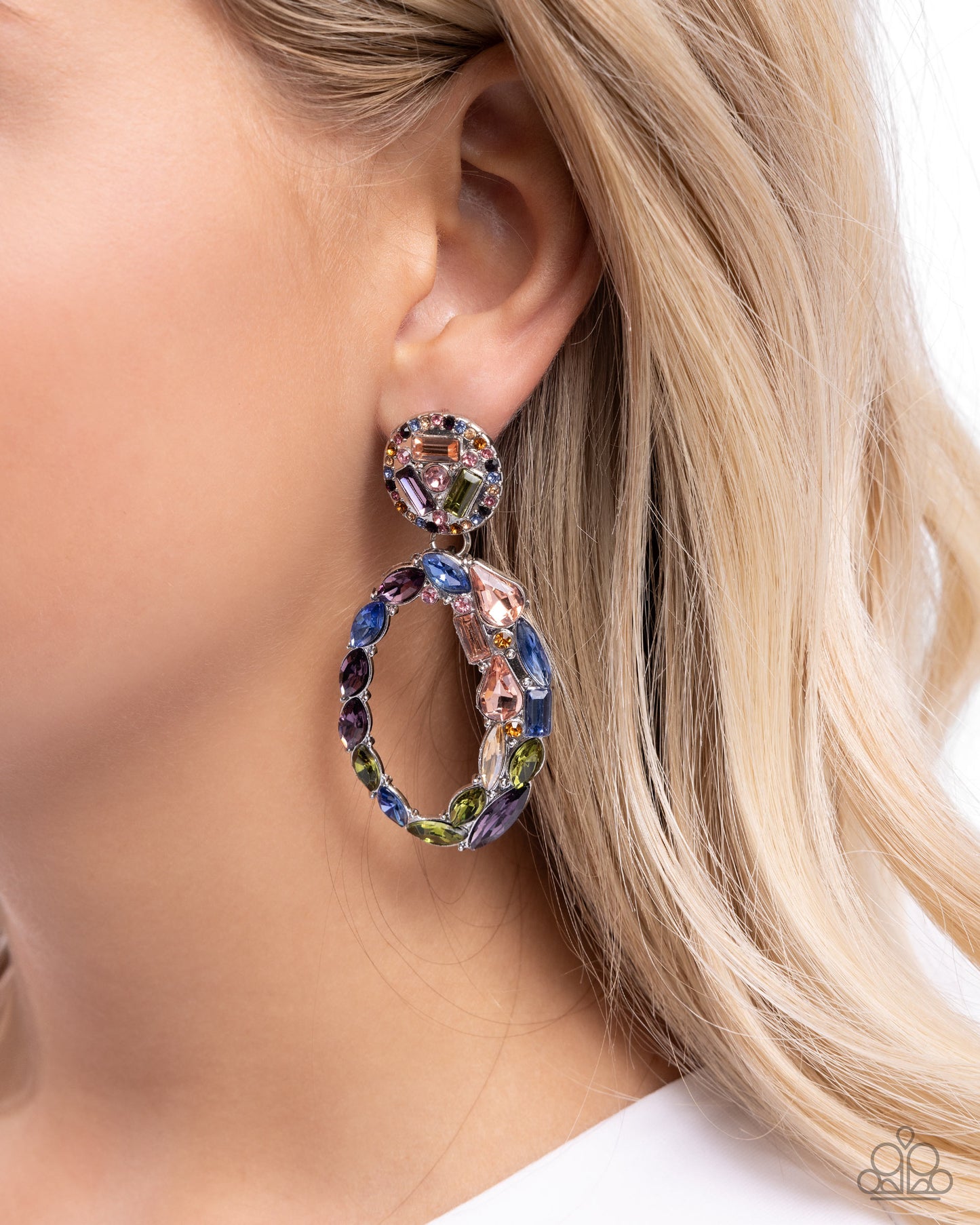 Eclectic Elevation - Multi Gems Silver Post Earrings - Paparazzi Accessories