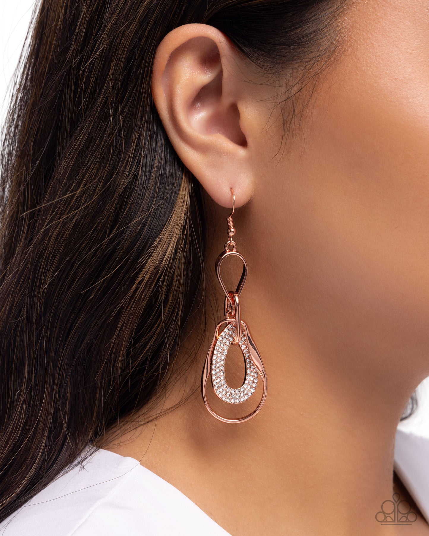 Teardrop Triumph - Copper White Rhinestone Fishhook Earrings - Paparazzi Accessories