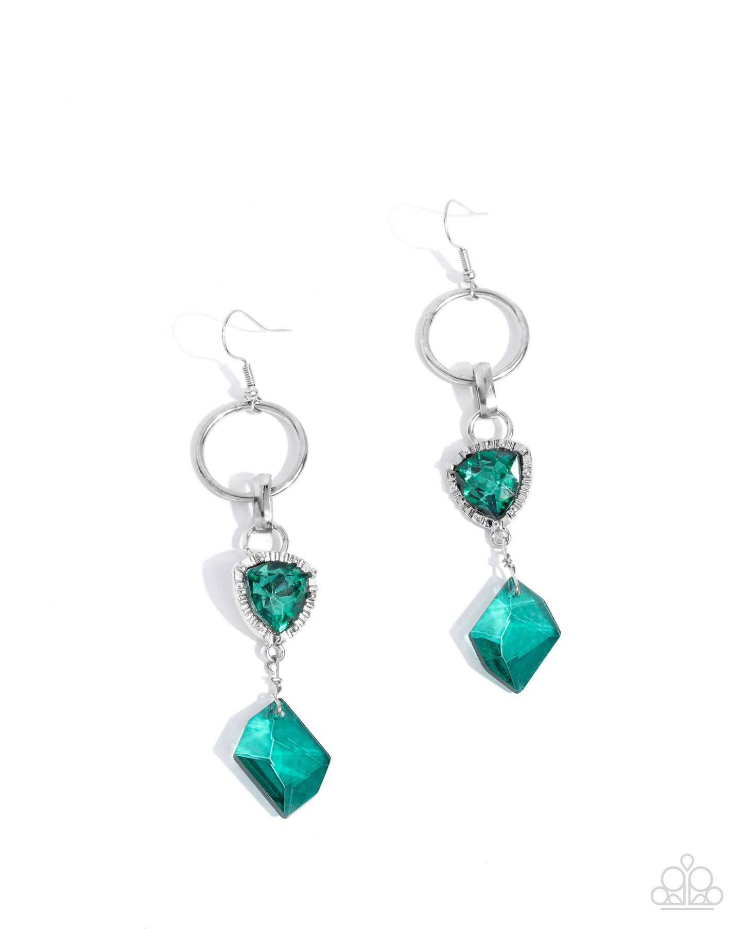 Chiseled Clarity - Green Rhinestone Fishhook Earrings - Paparazzi Accessories