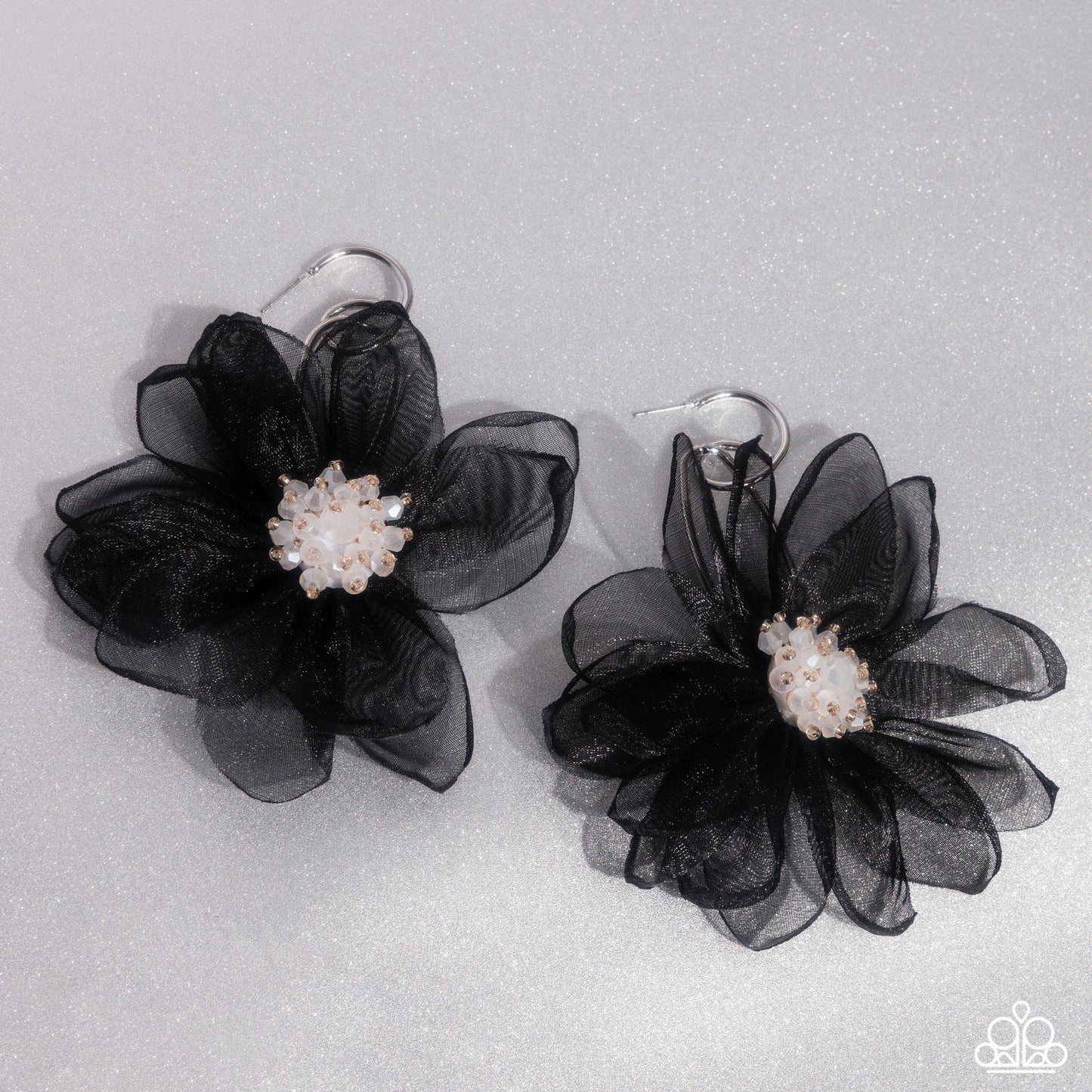Cosmopolitan Chiffon - Black Flower Drop Hoop Earrings - Paparazzi Accessories