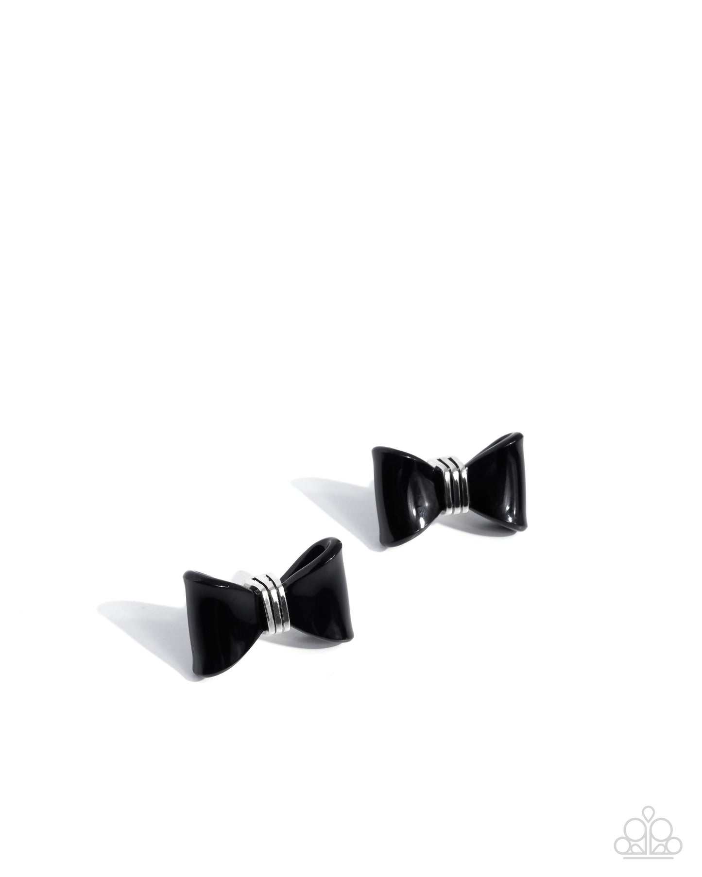 Spruced Up - Black Acrylic Bow Silver Post Earrings - Paparazzi Accessories