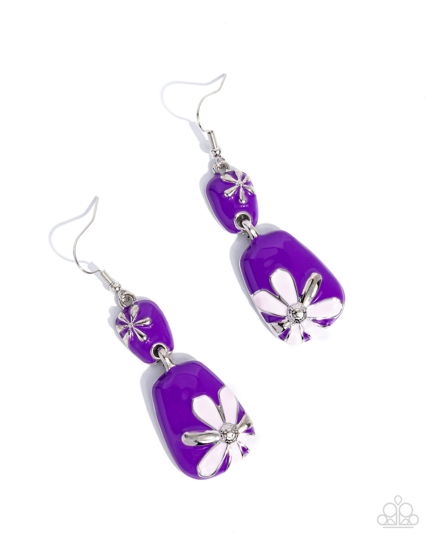 Floral Familia - Purple Enamel Silver Fishhook Earrings - Paparazzi Accessories