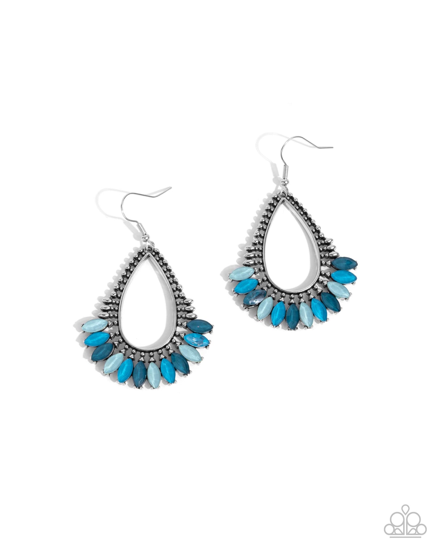Pronged Pattern - Blue Marquise Gem Silver Teardrop Fishhook Earrings - Paparazzi Accessories