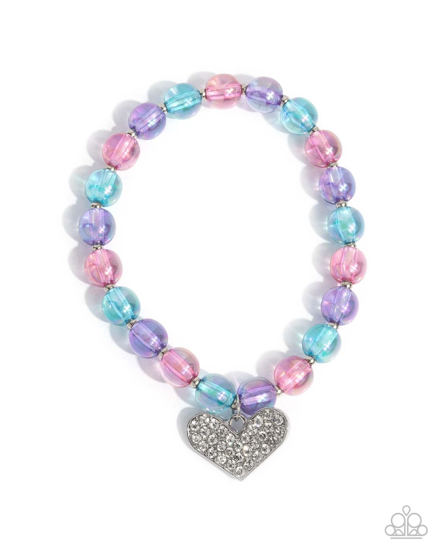 Polished Promise - Purple Iridescent Beads Silver Heart Charm Stretchy Bracelet - Paparazzi Accessories