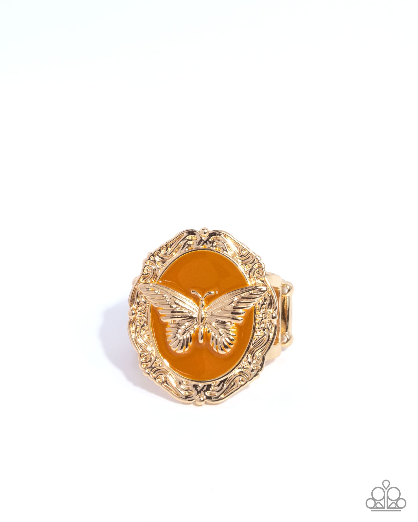 Fluttering Fad - Brown Enamel Gold Butterfly Ring - Paparazzi Accessories